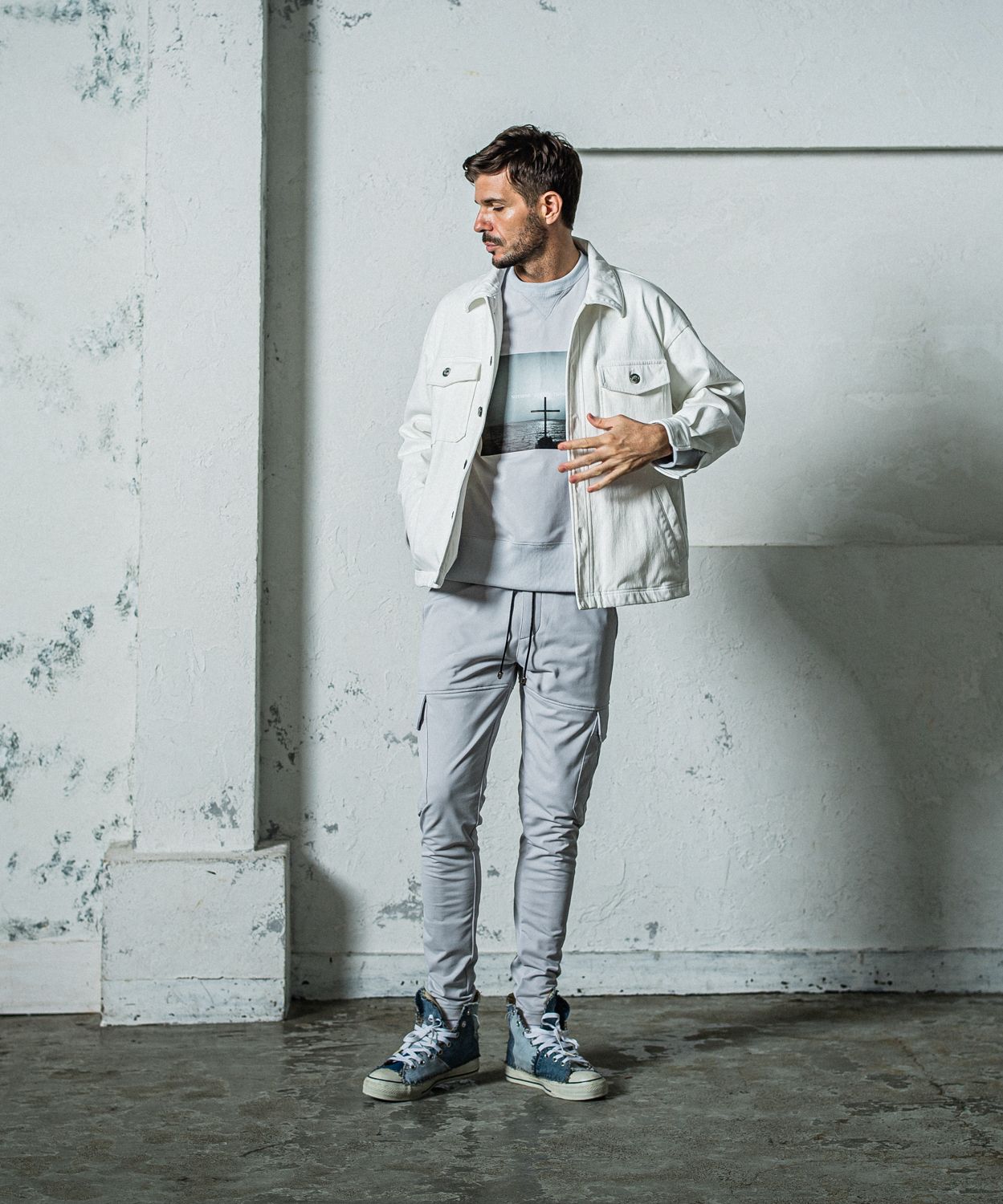 DENIM JERSEY OVER CPO / RC35-JK-002 / デニムジャージCPOジャケット / ホワイト