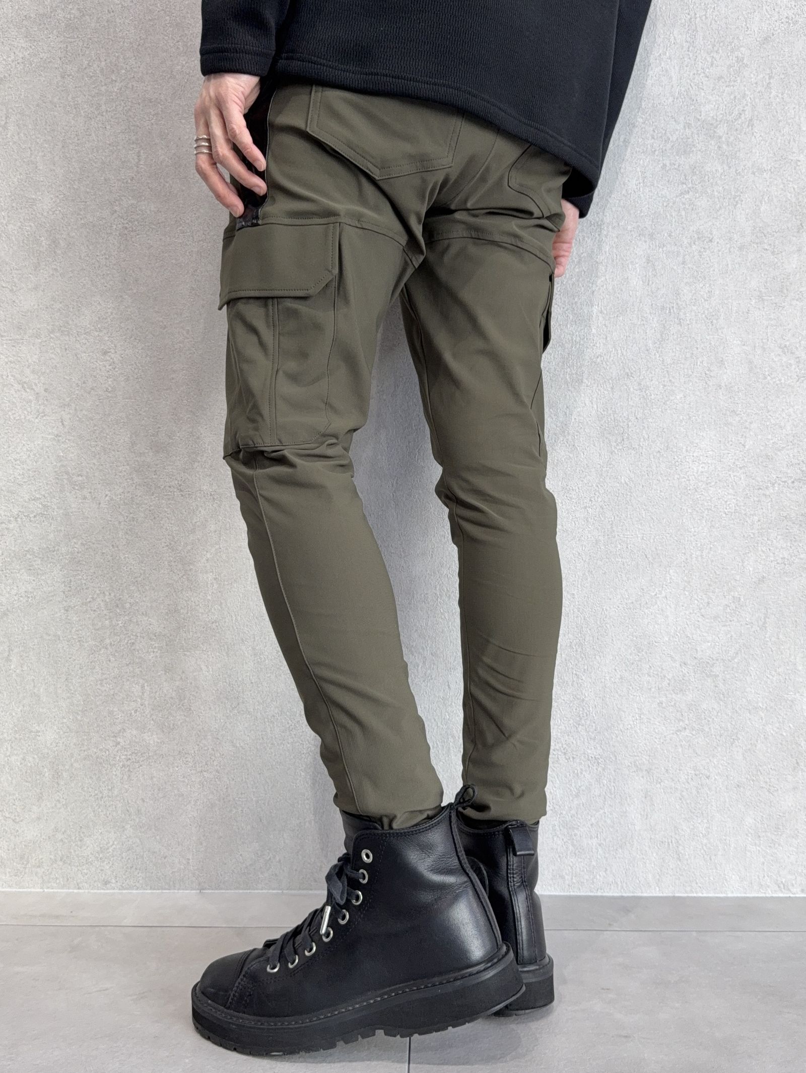 DARRELL CARGO PT / BASIC-ST-010 / ナイロン レザーラインカーゴパンツ / カーキ×レザーブラック
