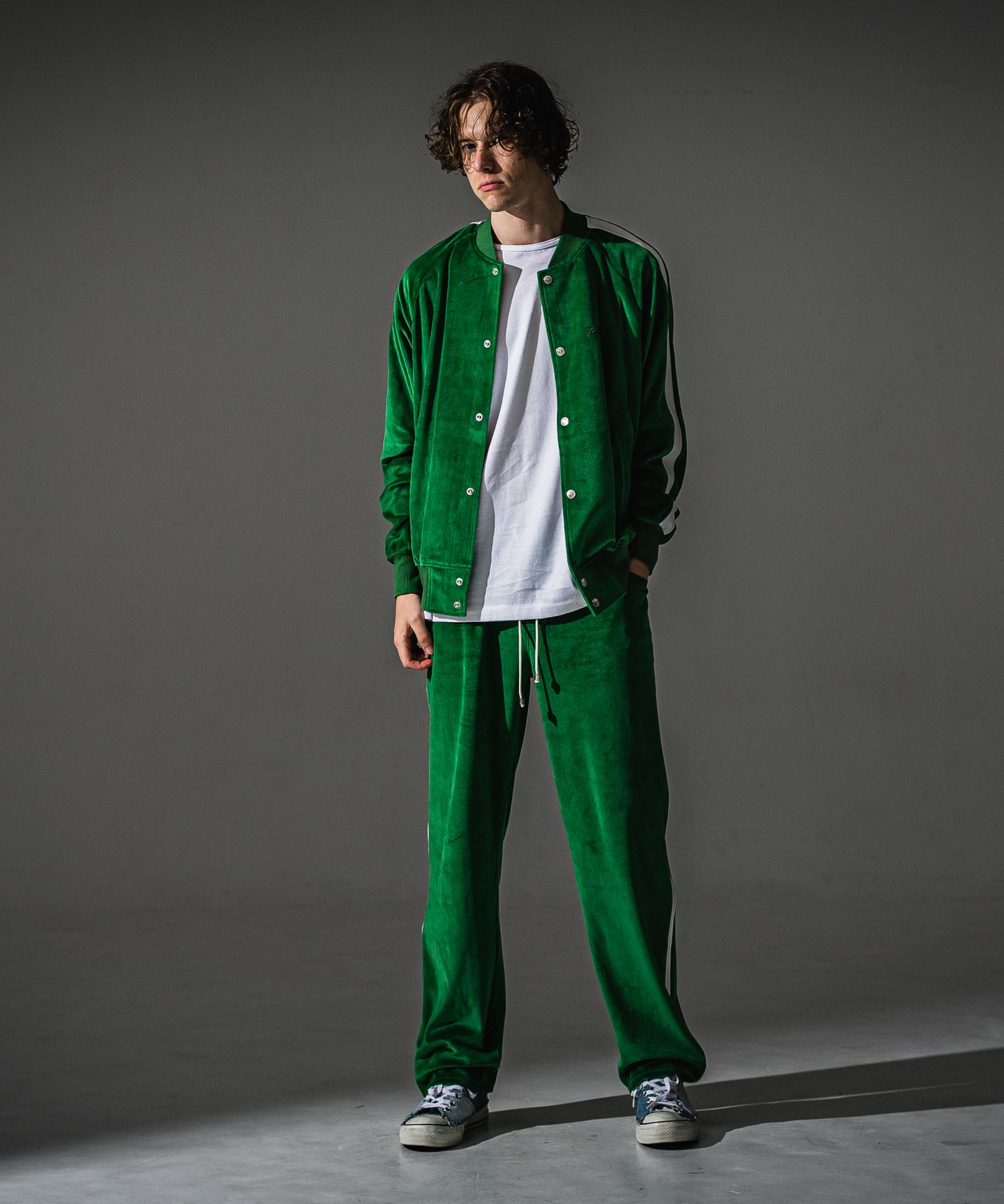 VELOUR SEMIWIDE TUCK PT / RC41-ST-044 / ベロアセミワイドタックパンツ / グリーン (9月中旬入荷予定)