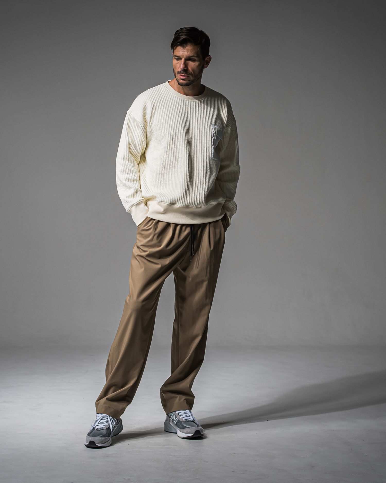 STRIPE QUILTING DROP TRAINER / RC37-C-003 / ストライプキルティングトレーナー / オフホワイト (9月下旬入荷予定)