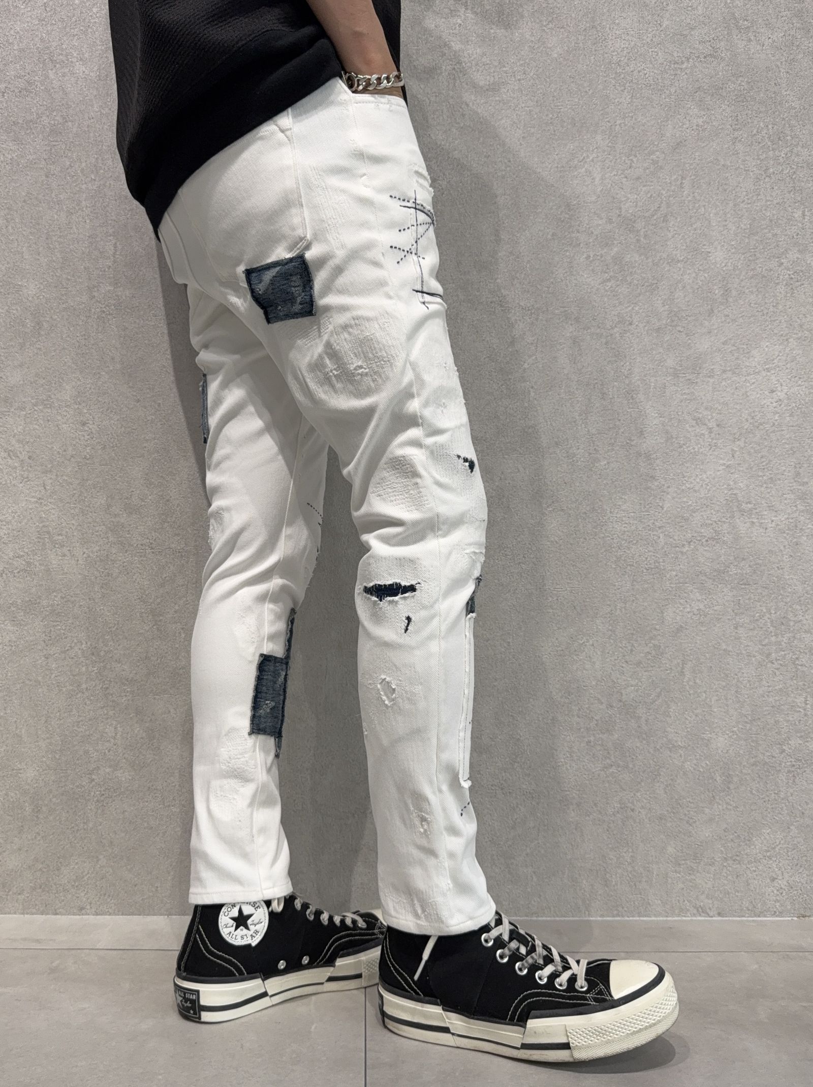 MICK DENIM JERSEY / BASIC-ST-020 / デニムジャージテーパードパンツ / ホワイトリメイク