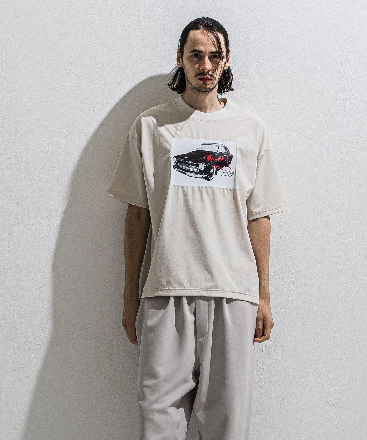 CAR OVER NYLON T / DP1-T-004 / カープリントナイロンビッグTシャツ / グレージュ (4月上旬入荷予定)