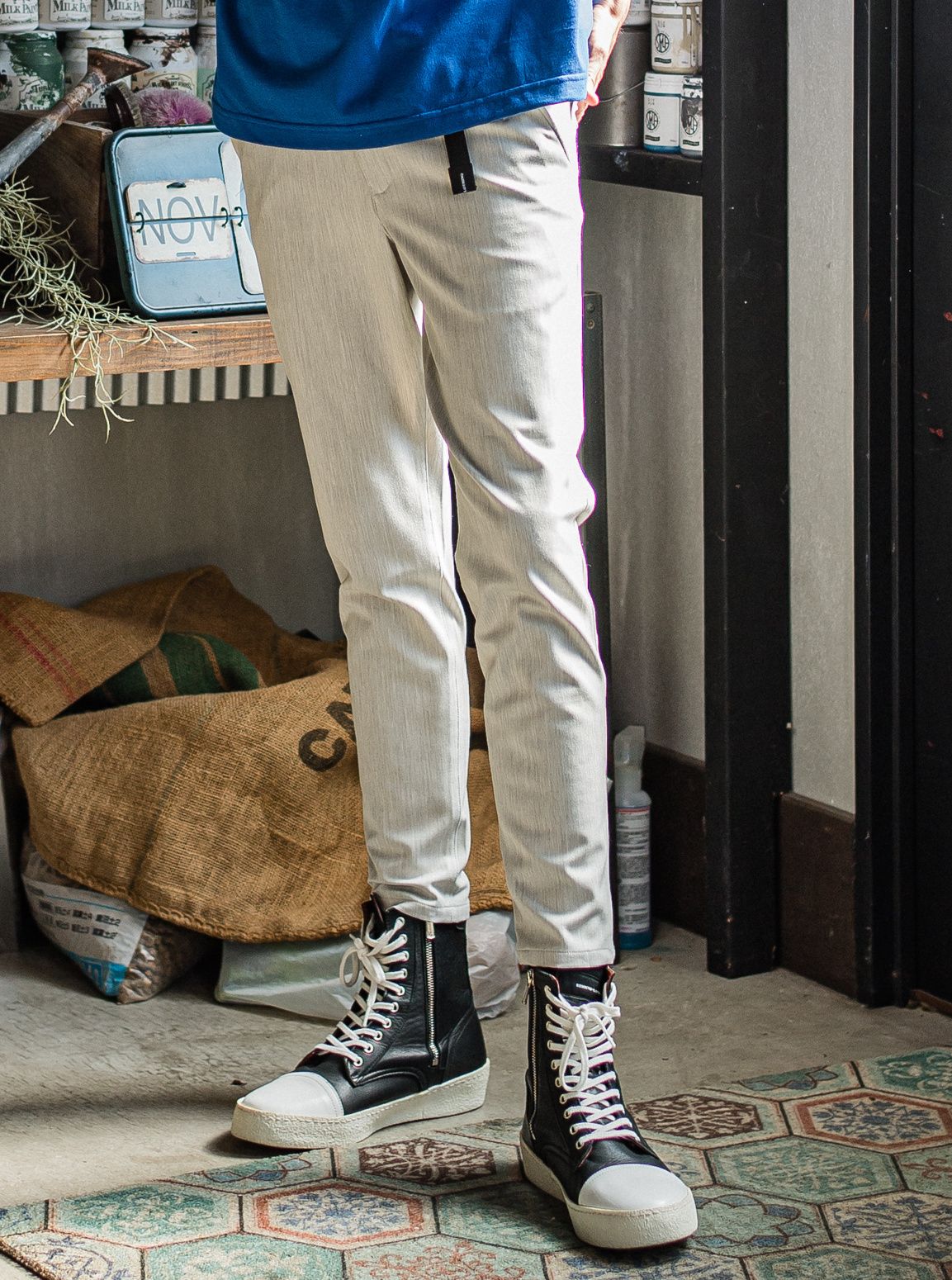 PAT TIGHT EASY PANTS / RC31-ST-037 / ベルト付きイージーパンツ / グレー