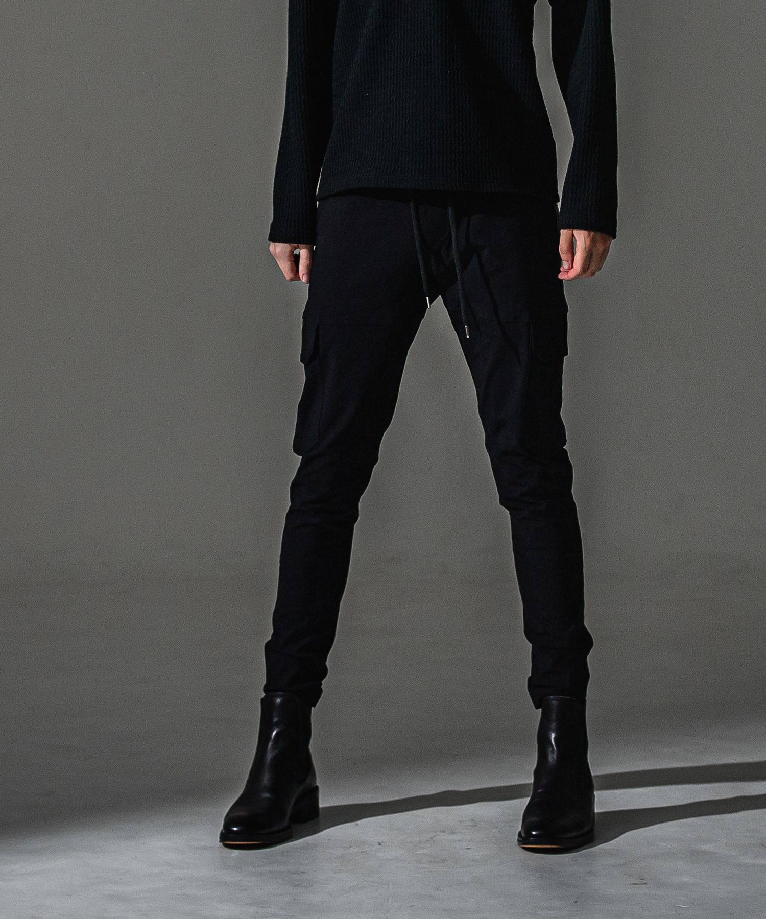 DARRELL CARGO PT / BASIC-ST-010 / レザーラインナイロンカーゴパンツ / ブラック×レザーブラック (7月下旬入荷予定)