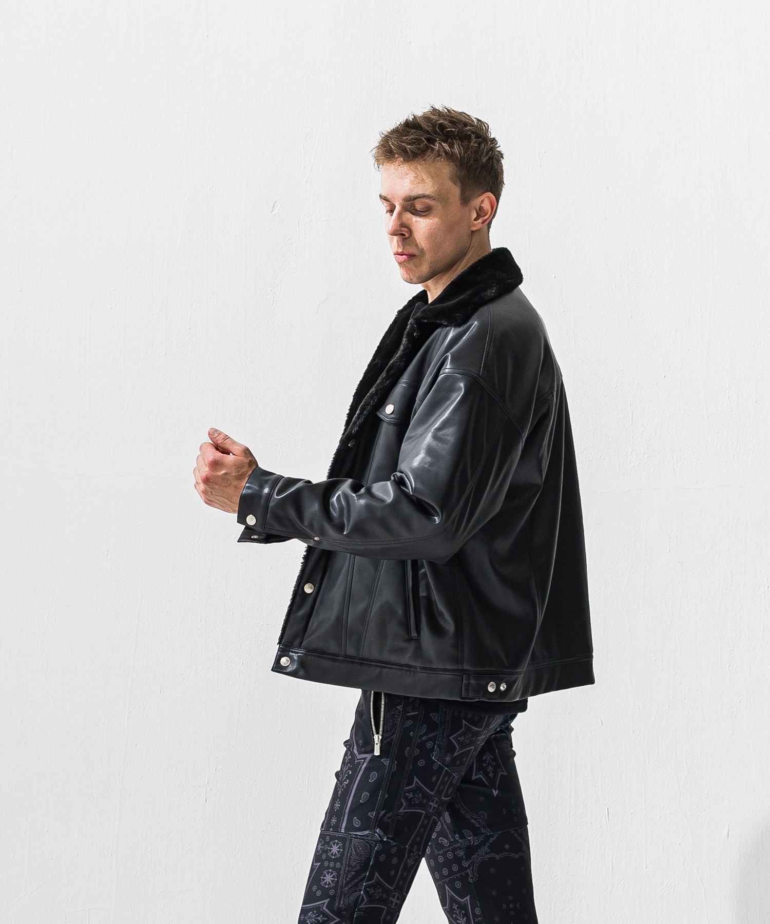 LEATHER FUR OVER G / RC42-JK-001 / エコレザーファーGジャン / ブラック (11月中旬入荷予定)
