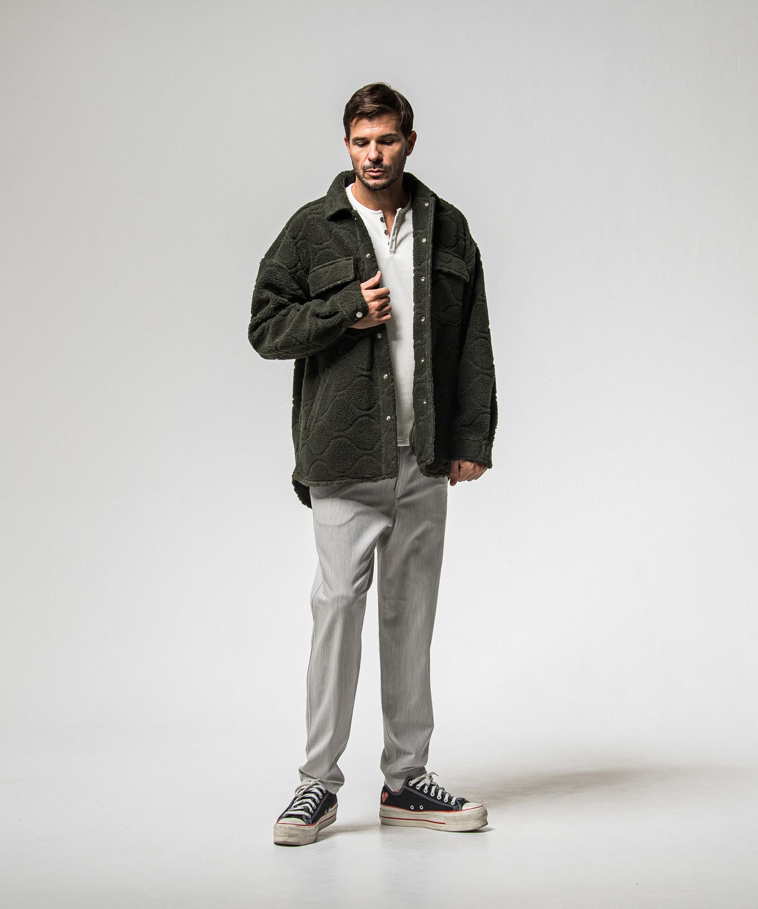 VELOURS FLEECE THERMAL HENRY / RC38-C-003 / 裏起毛サーマルヘンリーネックロングTシャツ / ホワイト (10月中旬入荷予定)