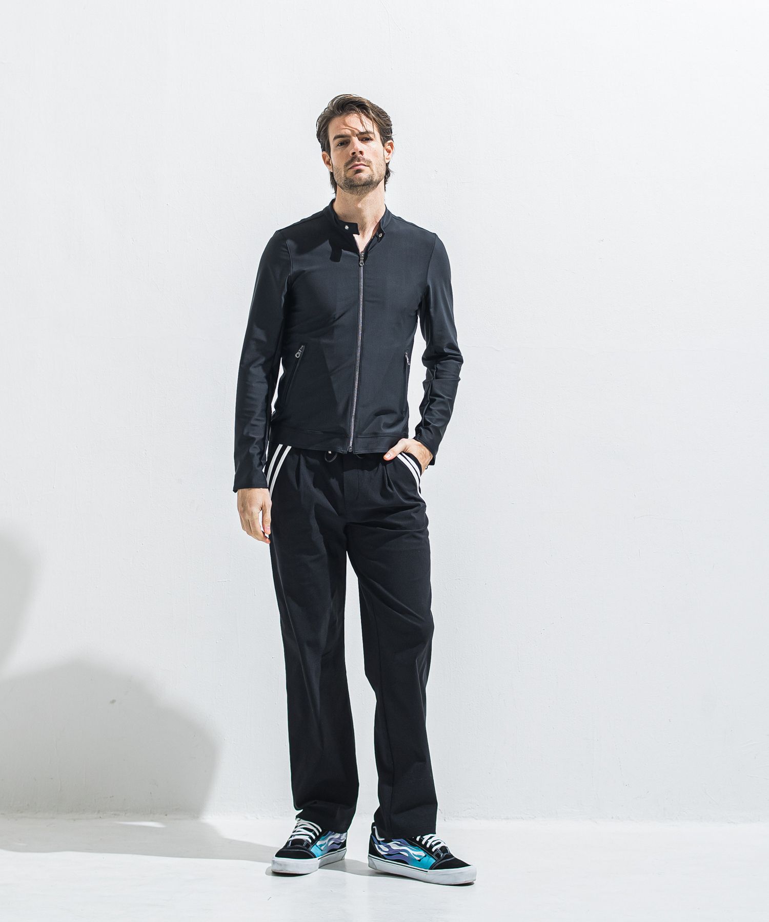 EDGE NYLON SEMI WIDE PT / RC40-ST-014WT / エッジナイロンセミワイドラインパンツ / ブラック×ホワイト (4月下旬入荷予定)