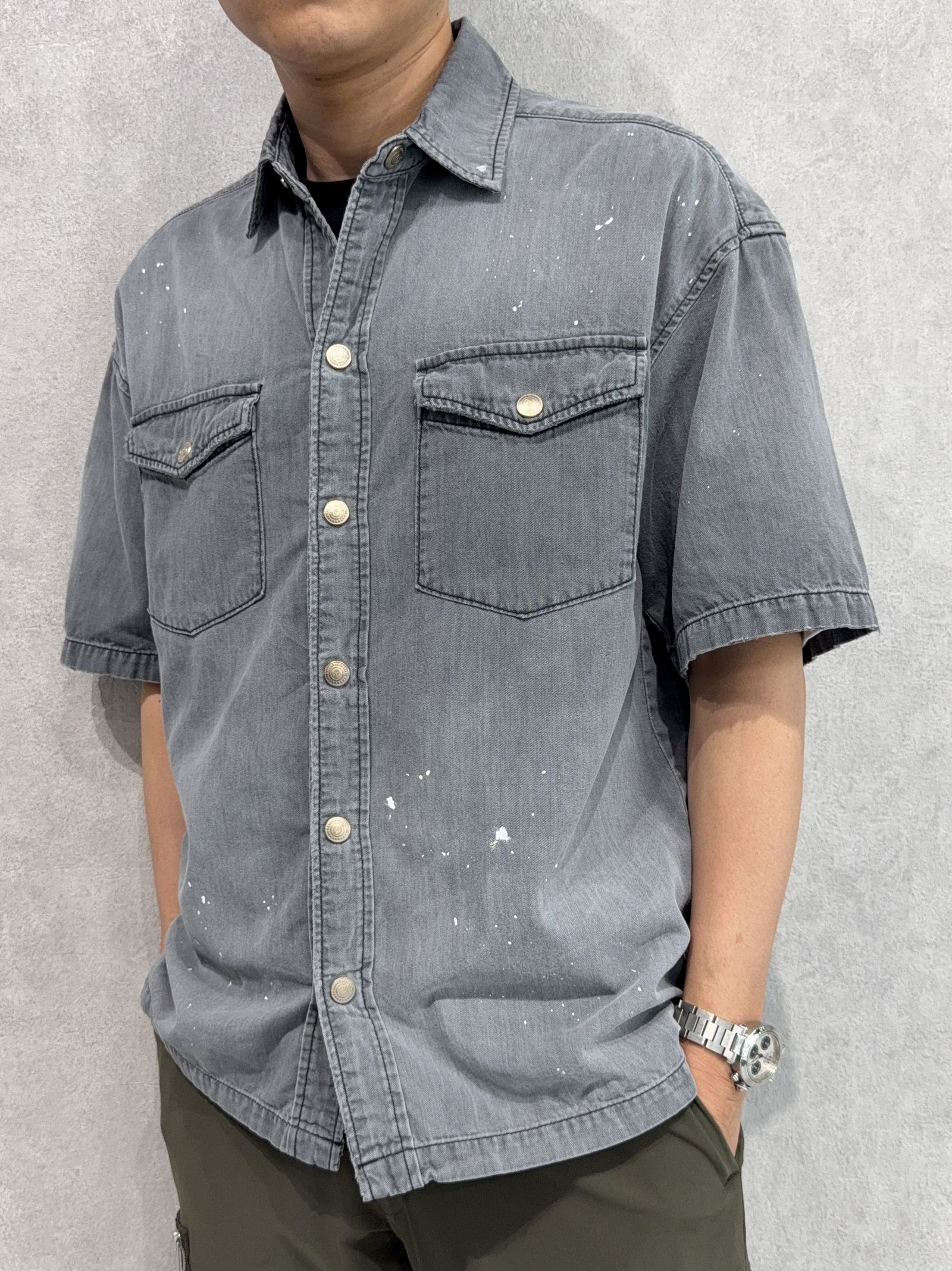 HALF DENIM SHIRTS / RC40-SH-002 / デニム半袖シャツ / ブラック