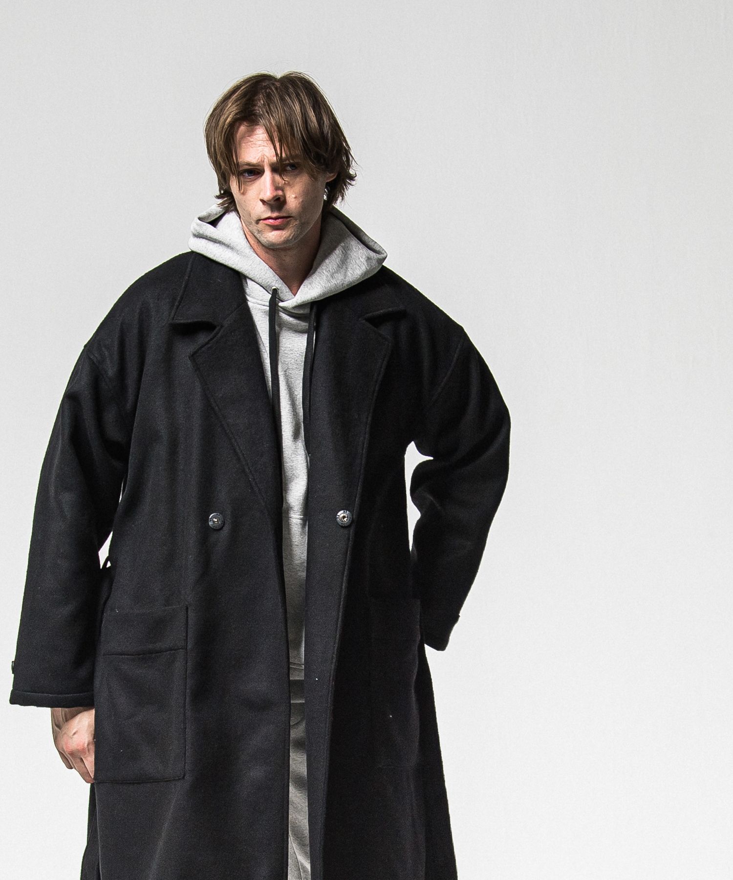 GOWN OVER COAT / RC38-JK-004 / オーバーサイズガウンコート / ブラック (11月上旬入荷予定)