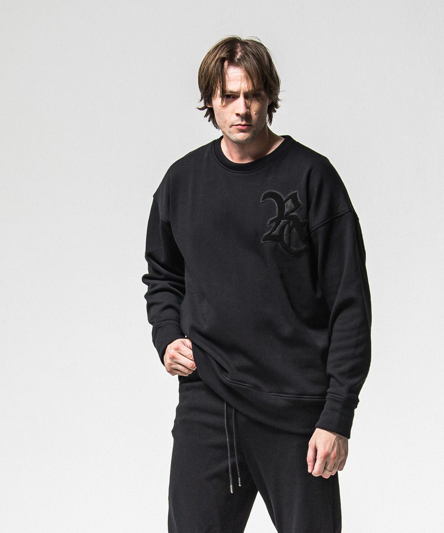 RC CHENILLE VELOURS FLEECE DROP TRAINER / RC38-C-004 / 裏起毛刺繍ワッペントレーナー / ブラック (11月上旬入荷予定)