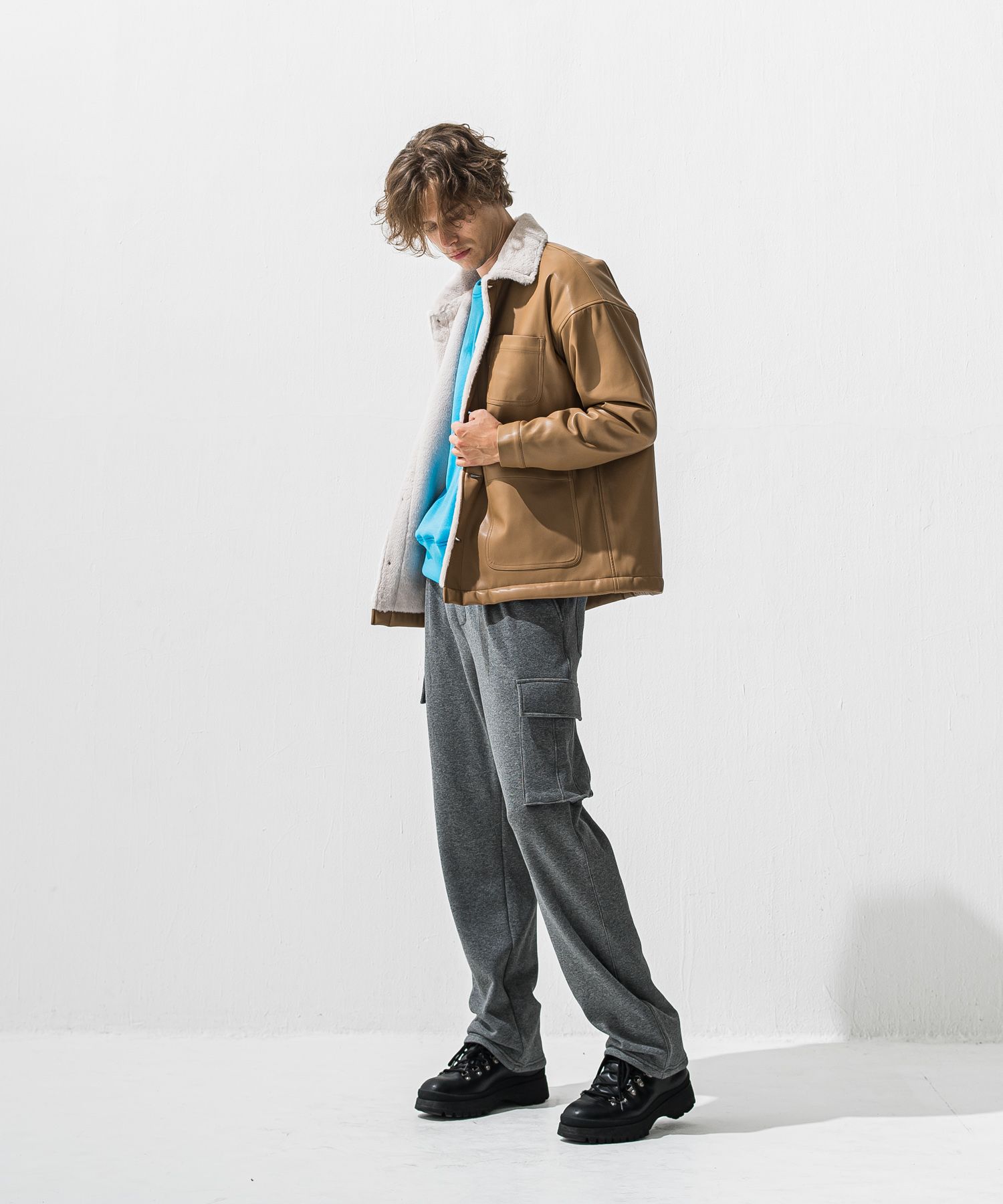 VELOURS FLEECE HEAD CARGO / RC42-ST-043 / 裏起毛セミワイドカーゴタックパンツ / チャコール (11月中旬入荷予定)