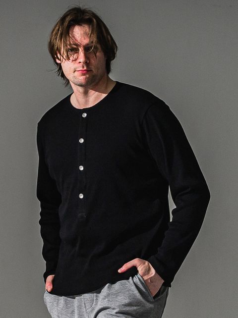 RIB HENRY LONGSLEEVE / RC41-T-005 / リブヘンリーネック長袖Tシャツ / ブラック (7月中旬入荷予定)