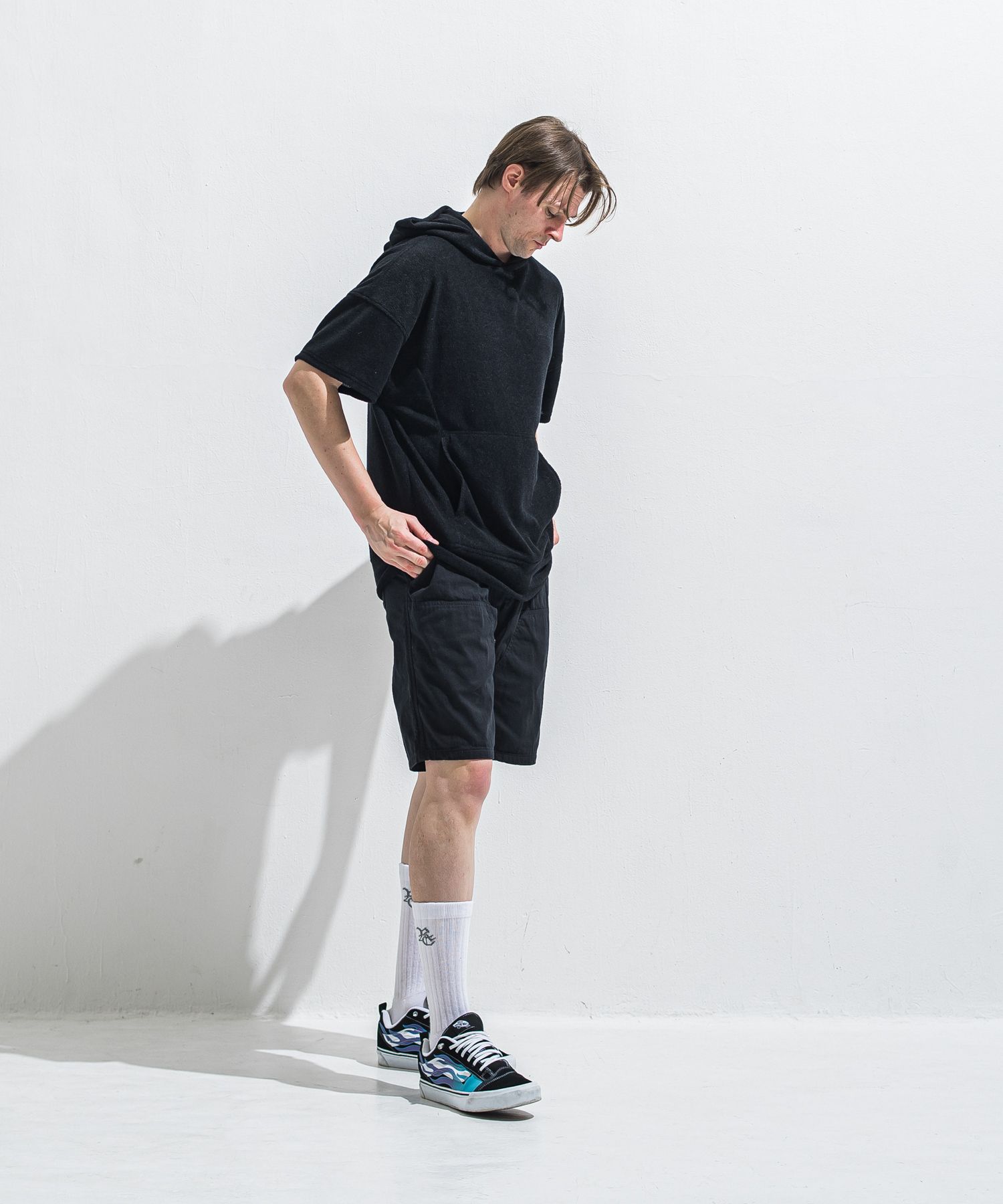 PILE HALF HOODIE / RC40-C-003 / パイル半袖パーカー / ブラック (5月中旬入荷予定)