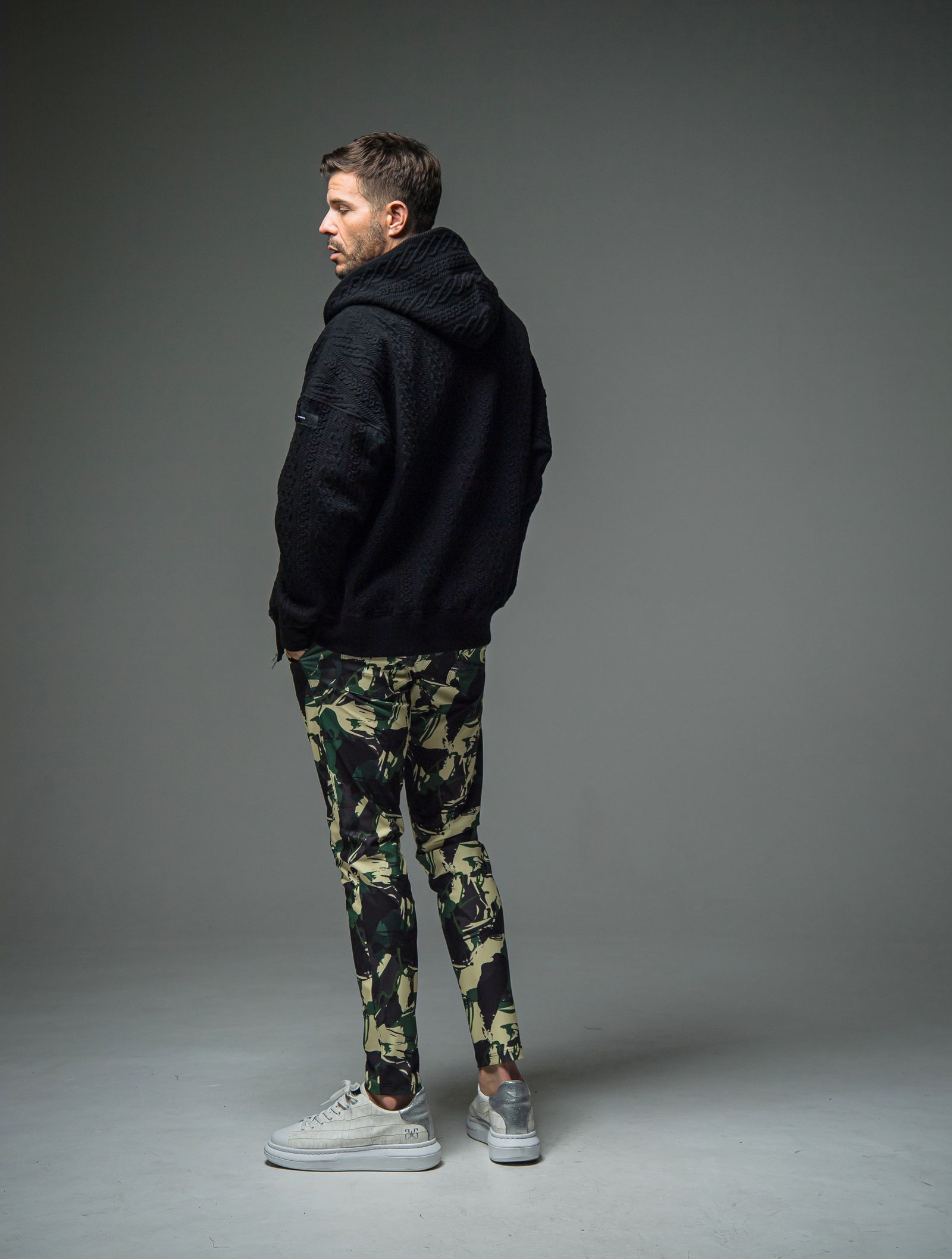 ROPE ZIP LOOSE HOODIE / RC29-C-004 / キルティングジップパーカー / ブラック