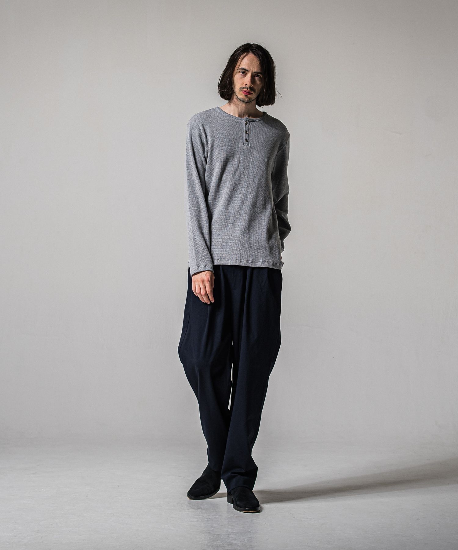 WAFFLE HENRY / RC39-C-001 / サーマルヘンリーネックロングTシャツ / グレー (1月中旬入荷予定)