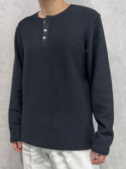 KNT HENRY / RC41-C-001 / コットンニットヘンリーネックロングTシャツ / ブラック