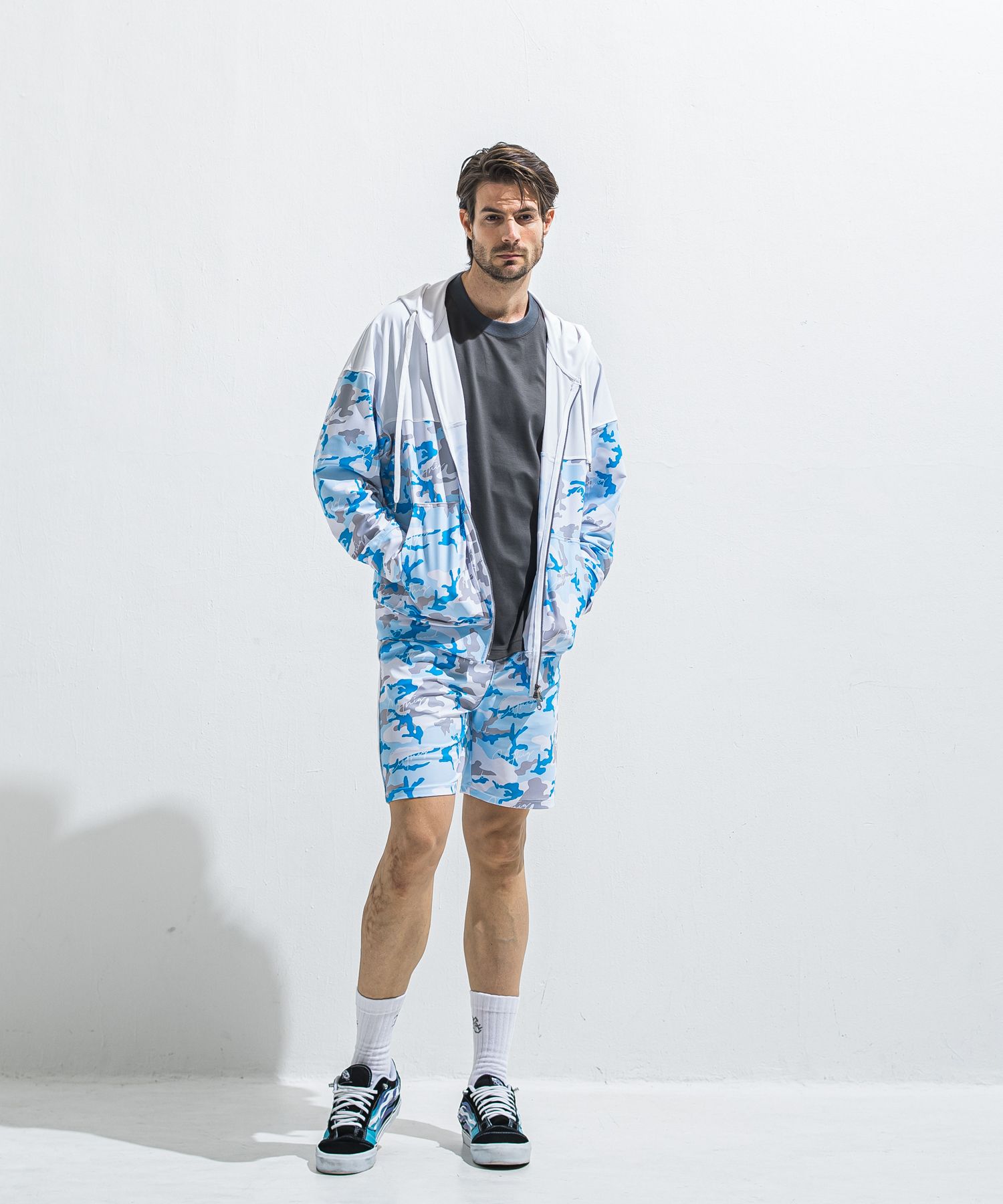 RUSH OVER ZIPUP HOODIE / RC40-C-001 / ラッシュガードパーカー / カモフラサックス (5月下旬入荷予定)