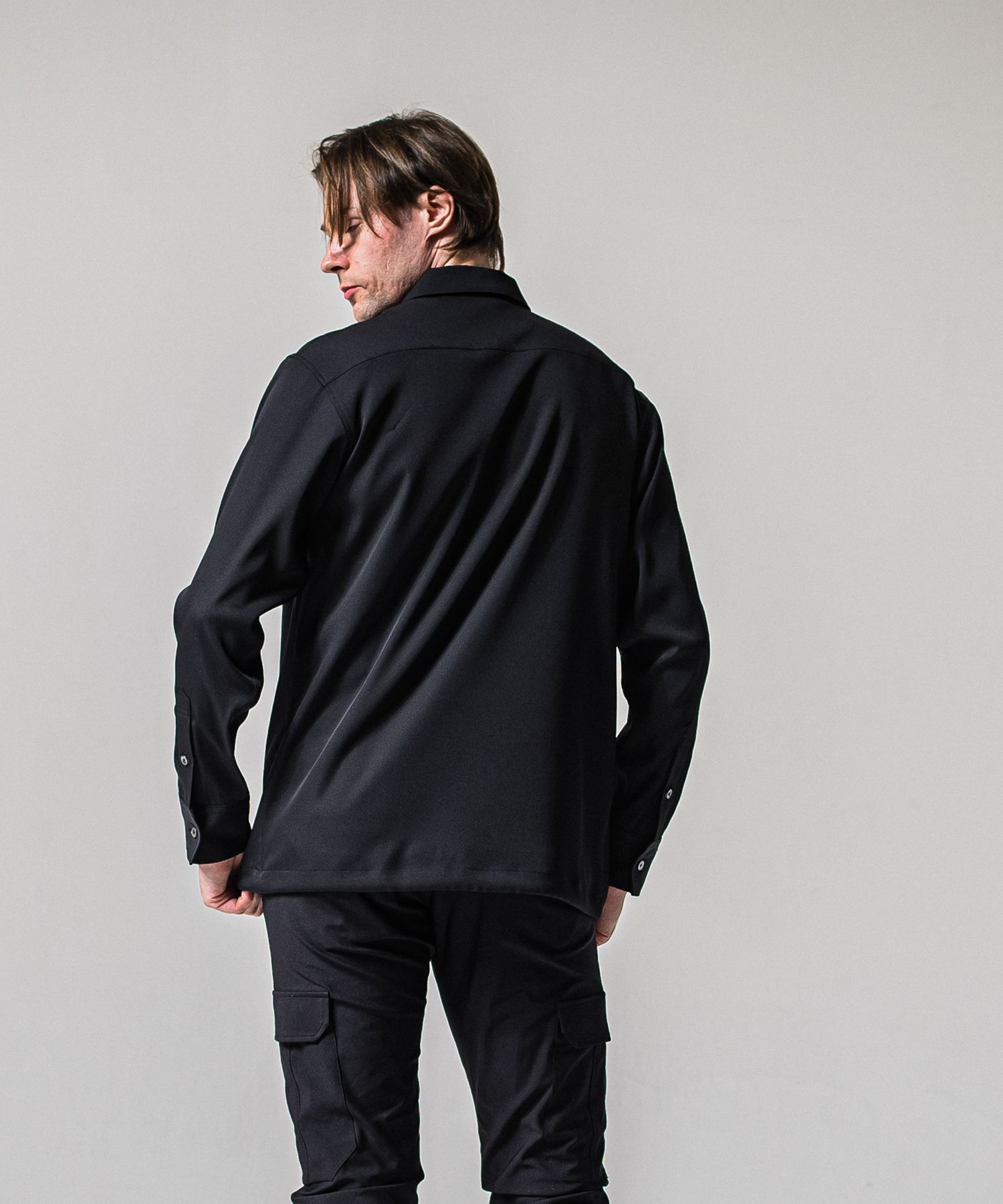 PULLOVER SATIN SHIRT / RC39-SH-002 / ハーフジップサテンシャツ / ブラック (3月上旬入荷予定)