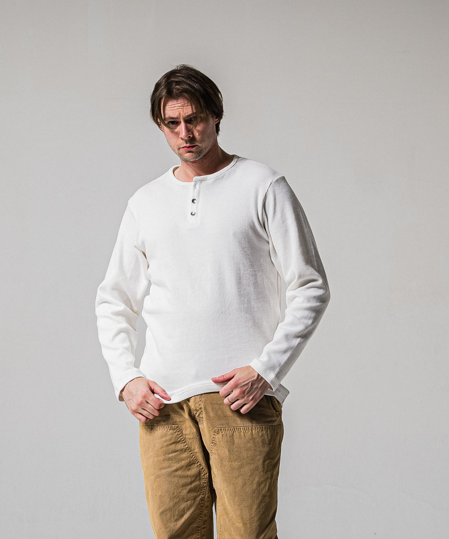 WAFFLE HENRY / RC39-C-001 / サーマルヘンリーネックロングTシャツ / ホワイト (1月中旬入荷予定)