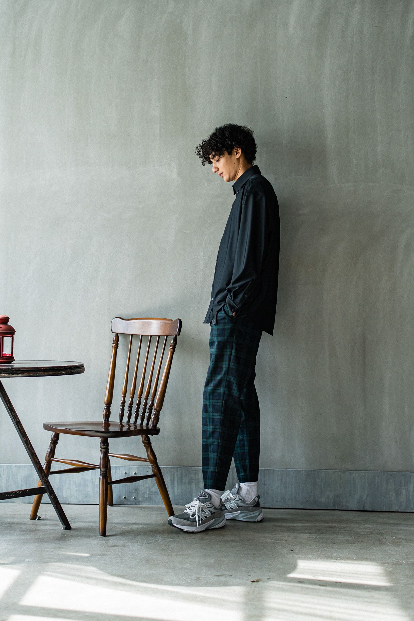 PAT WIDE EASY PANTS / RC32-ST-036 / ベルト付きテーパードワイドパンツ / グリーンチェック