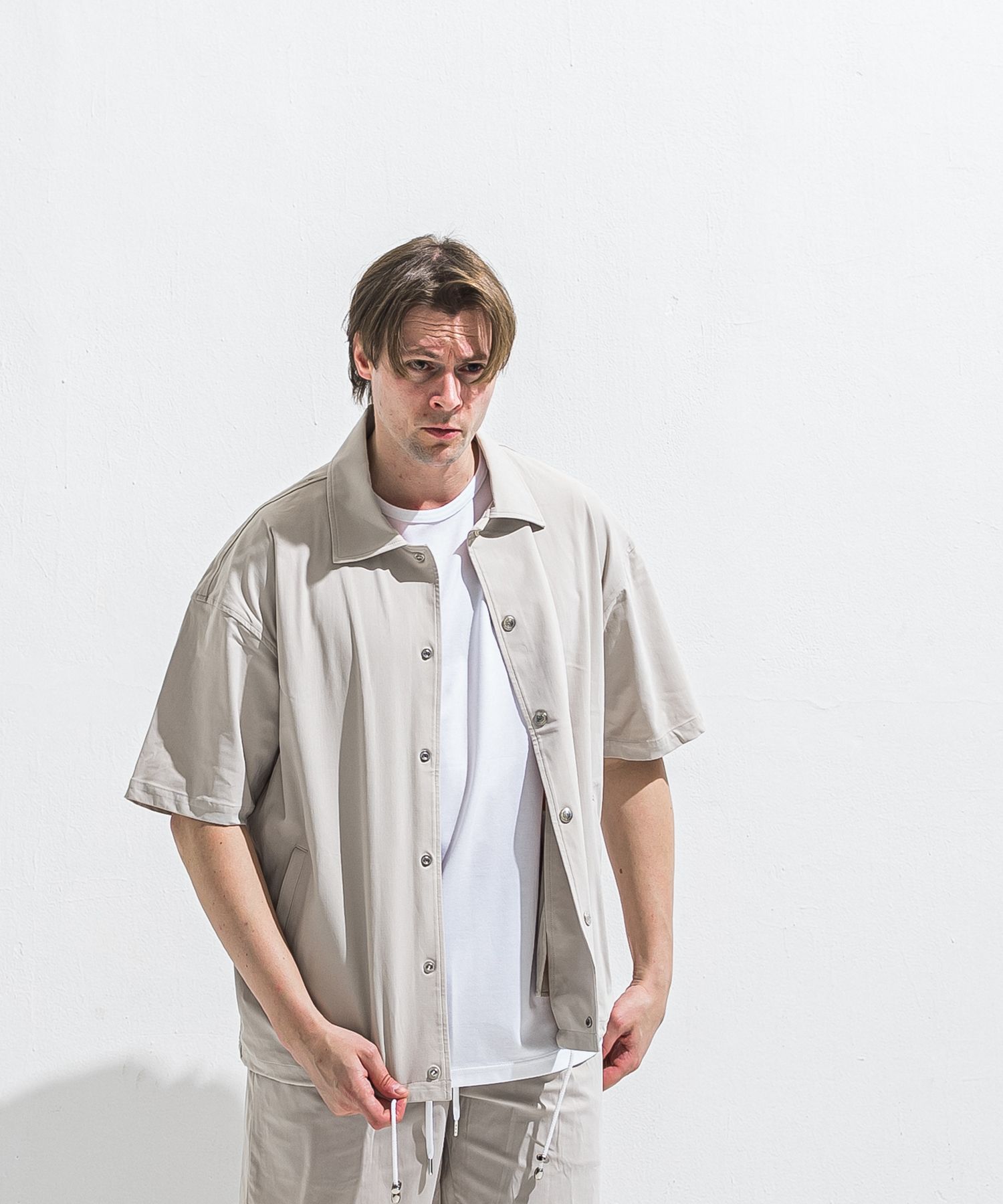 NYLON HALF COACH JACKET / RC40-C-002 / 半袖ナイロンコーチジャケット / グレージュ (5月中旬入荷予定)