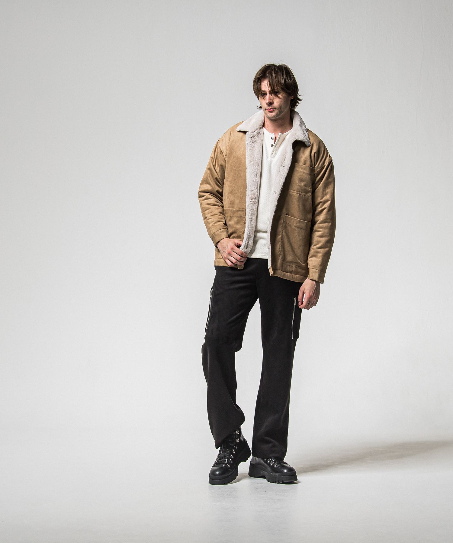 VELOURS FLEECE THERMAL HENRY / RC38-C-003 / 裏起毛サーマルヘンリーネックロングTシャツ / ホワイト (10月中旬入荷予定)