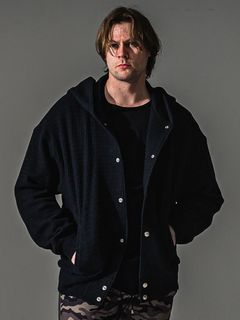 KNT VARSITY HOODIE / RC41-C-007 / コットンニットパーカースタジャン / ブラック (8月下旬入荷予定)