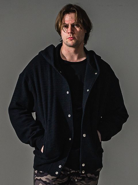 KNT VARSITY HOODIE / RC41-C-007 / コットンニットパーカースタジャン / ブラック (8月下旬入荷予定)