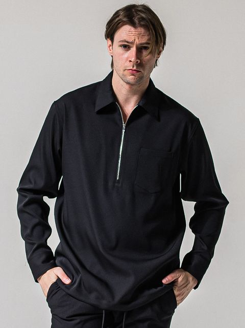 PULLOVER SATIN SHIRT / RC39-SH-002 / ハーフジップサテンシャツ / ブラック (3月上旬入荷予定)