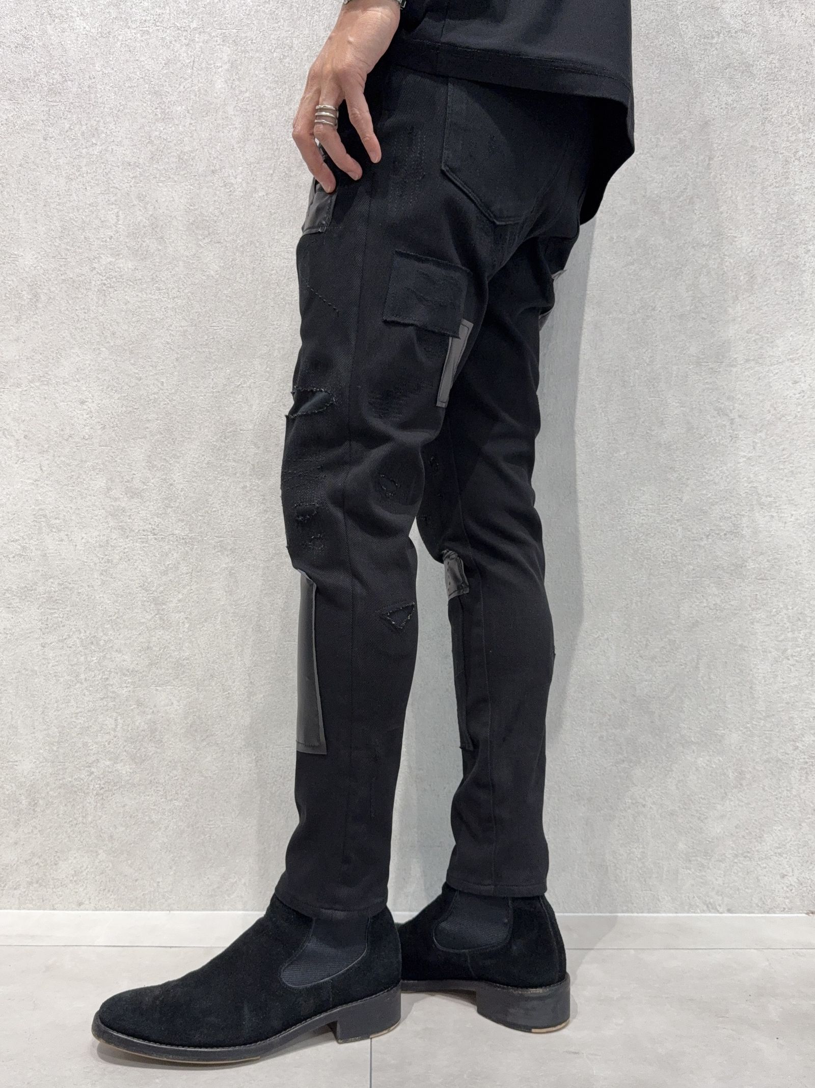 MICK DENIM JERSEY / BASIC-ST-020 / デニムジャージテーパードパンツ / ブラックリメイク