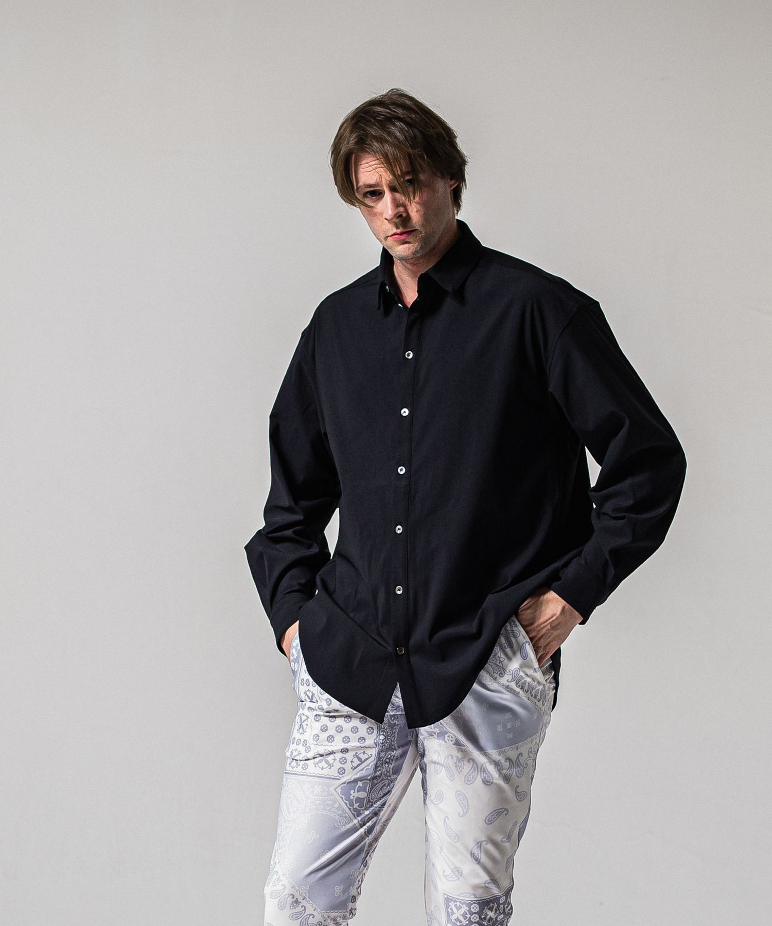 NYLON JACK SHIRTS / RC39-SH-001 / オーバーサイズナイロンシャツ / ブラック (2月上旬入荷予定)