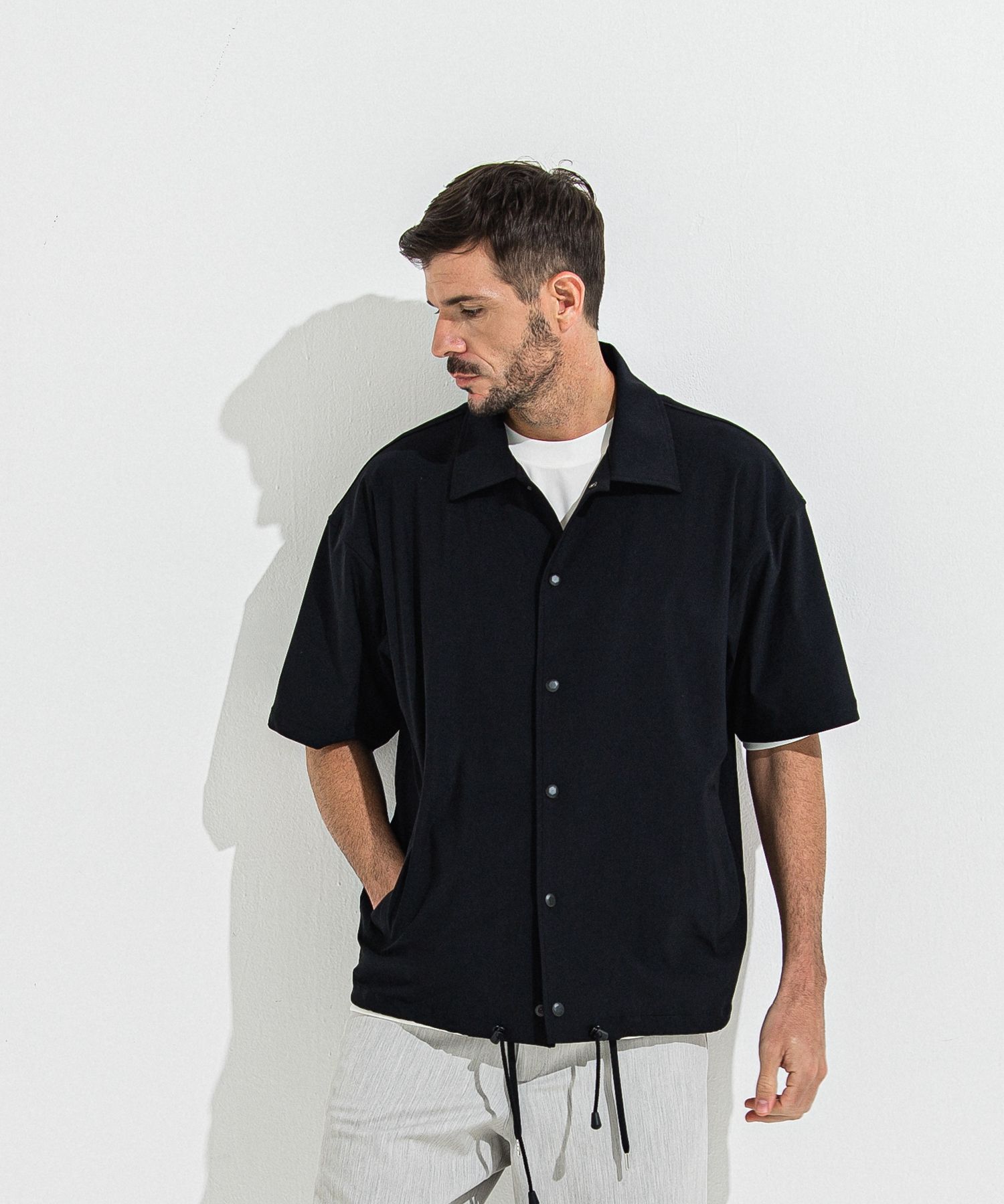NYLON HALF COACH JACKET / RC36-C-002 / 半袖ナイロンコーチジャケット / ブラック