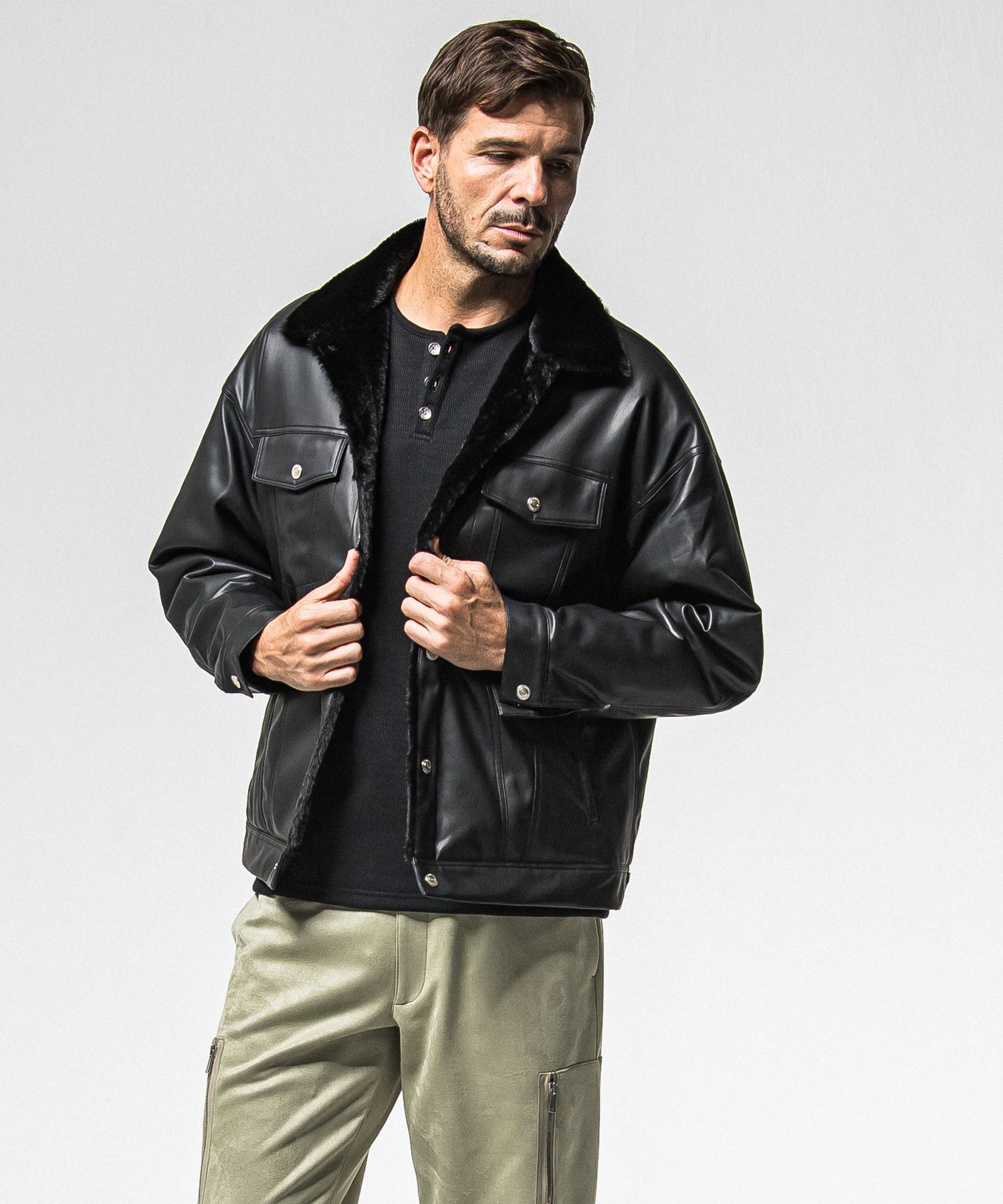 LEATHER FUR OVER G / RC38-JK-002 / レザーファーGジャン / ブラック (11月中旬入荷予定)