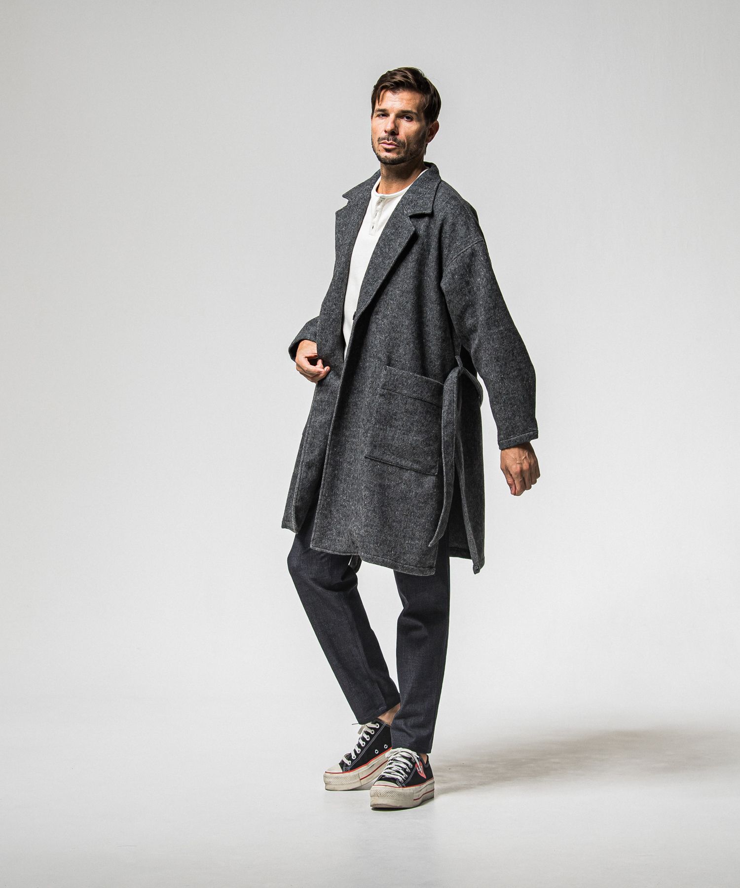 VELOURS FLEECE THERMAL HENRY / RC38-C-003 / 裏起毛サーマルヘンリーネックロングTシャツ / ホワイト (10月中旬入荷予定)