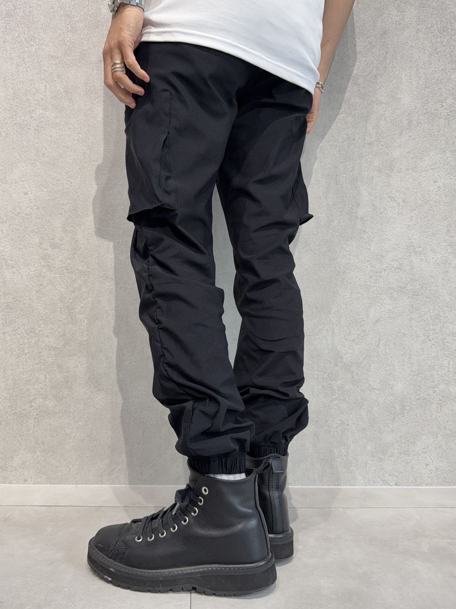 DAVID NYLON CARGO PANTS / RC36-ST-040 / ミリタリーナイロン裾ゴムカーゴパンツ / ブラック