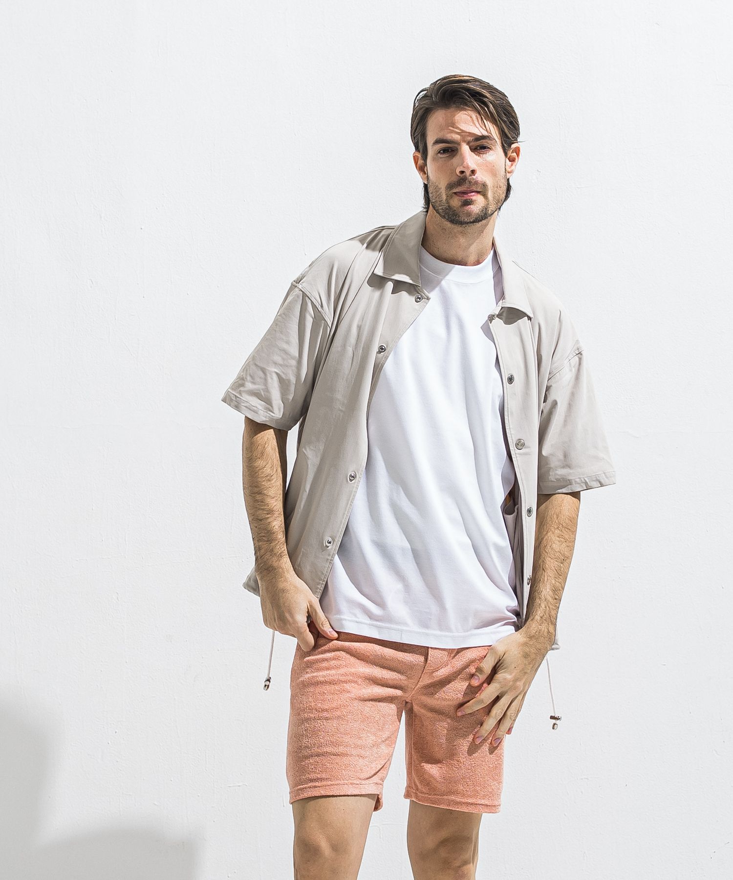 NYLON HALF COACH JACKET / RC40-C-002 / 半袖ナイロンコーチジャケット / グレージュ (5月中旬入荷予定)