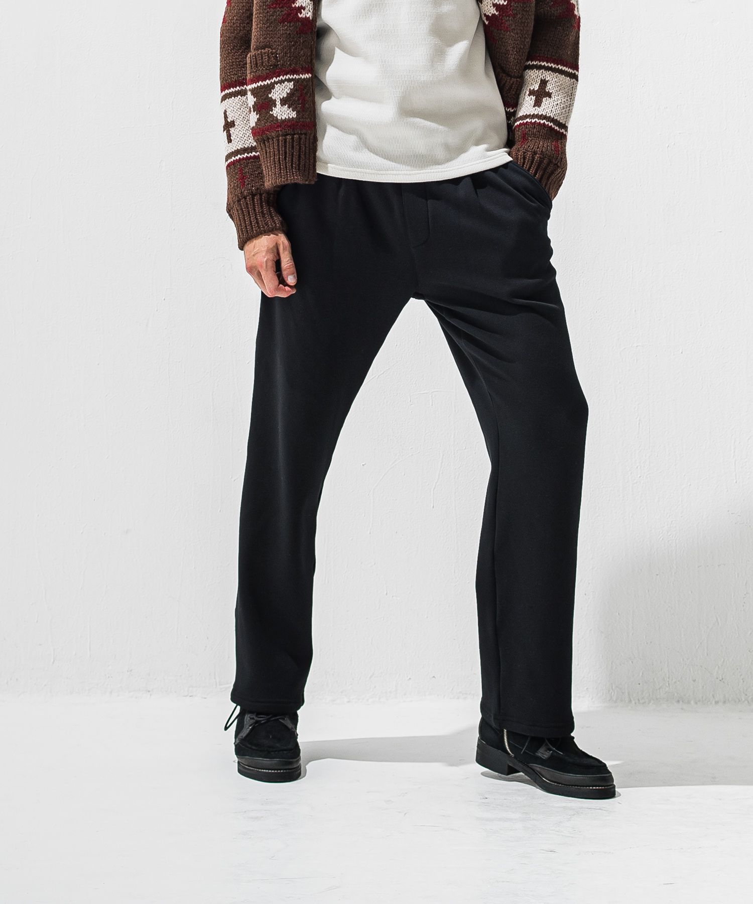 VELOURS FLEECE WIDE TUCK PANTS / RC42-ST-016HWT / 裏起毛セミワイドタックパンツ / ブラック (11月中旬入荷予定)