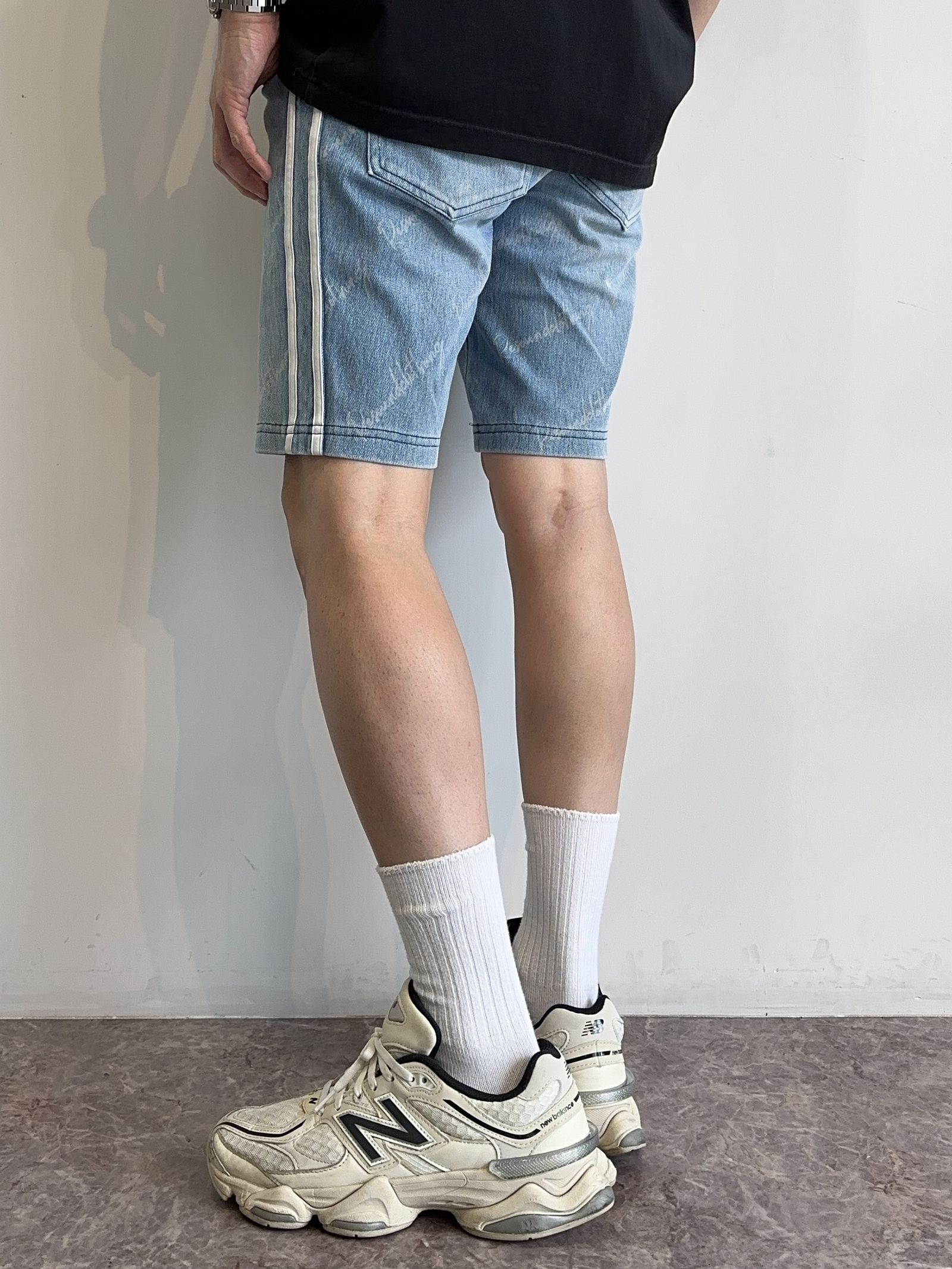 EX DENIM JERSEY LINE HALF PT / RC12-ST-012 / ラインデニムジャージショーツ / インディゴモノグラム