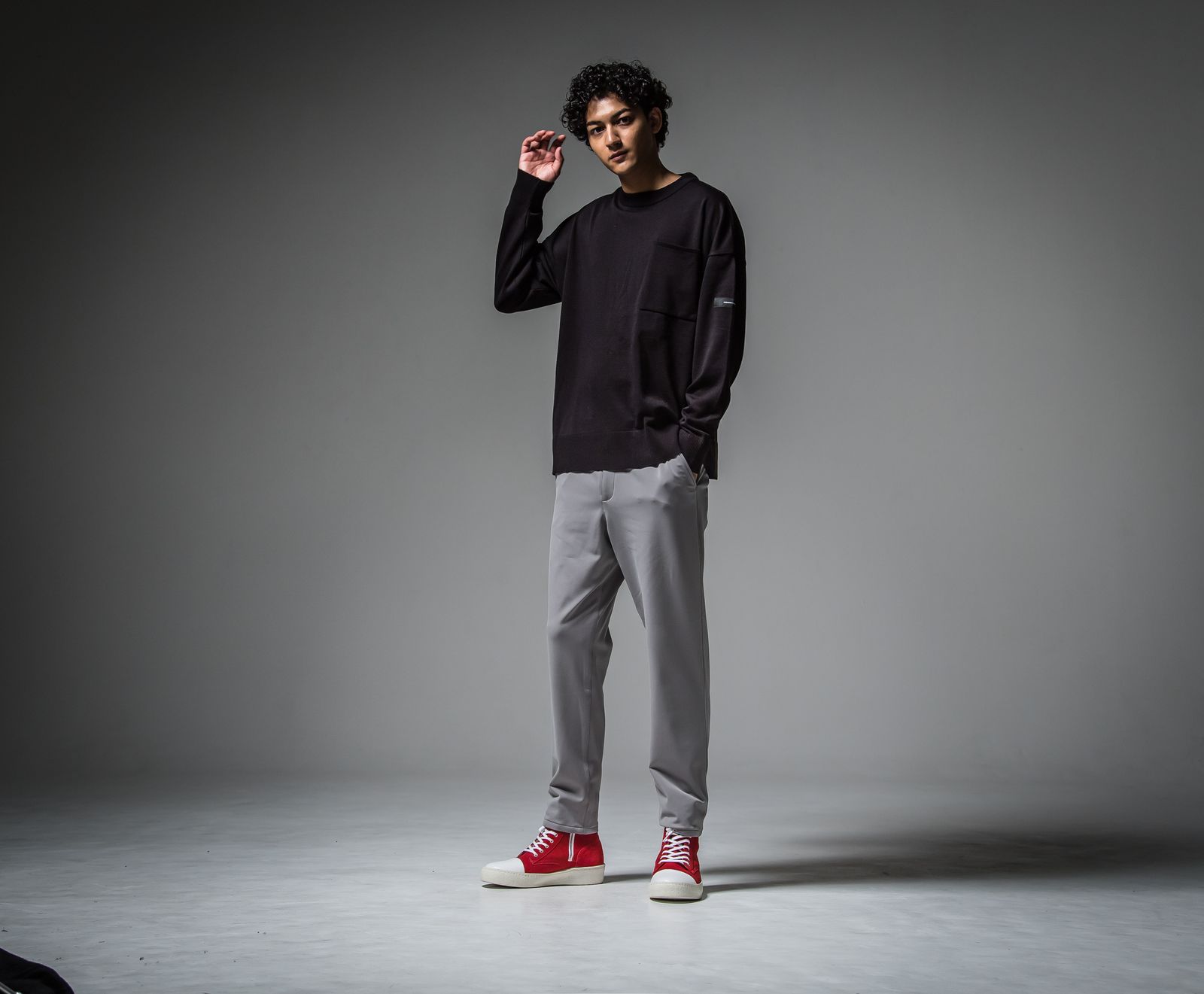 POCKET OVER SWEATER / RC30-K-002 / ポケットルーズニット / ブラック