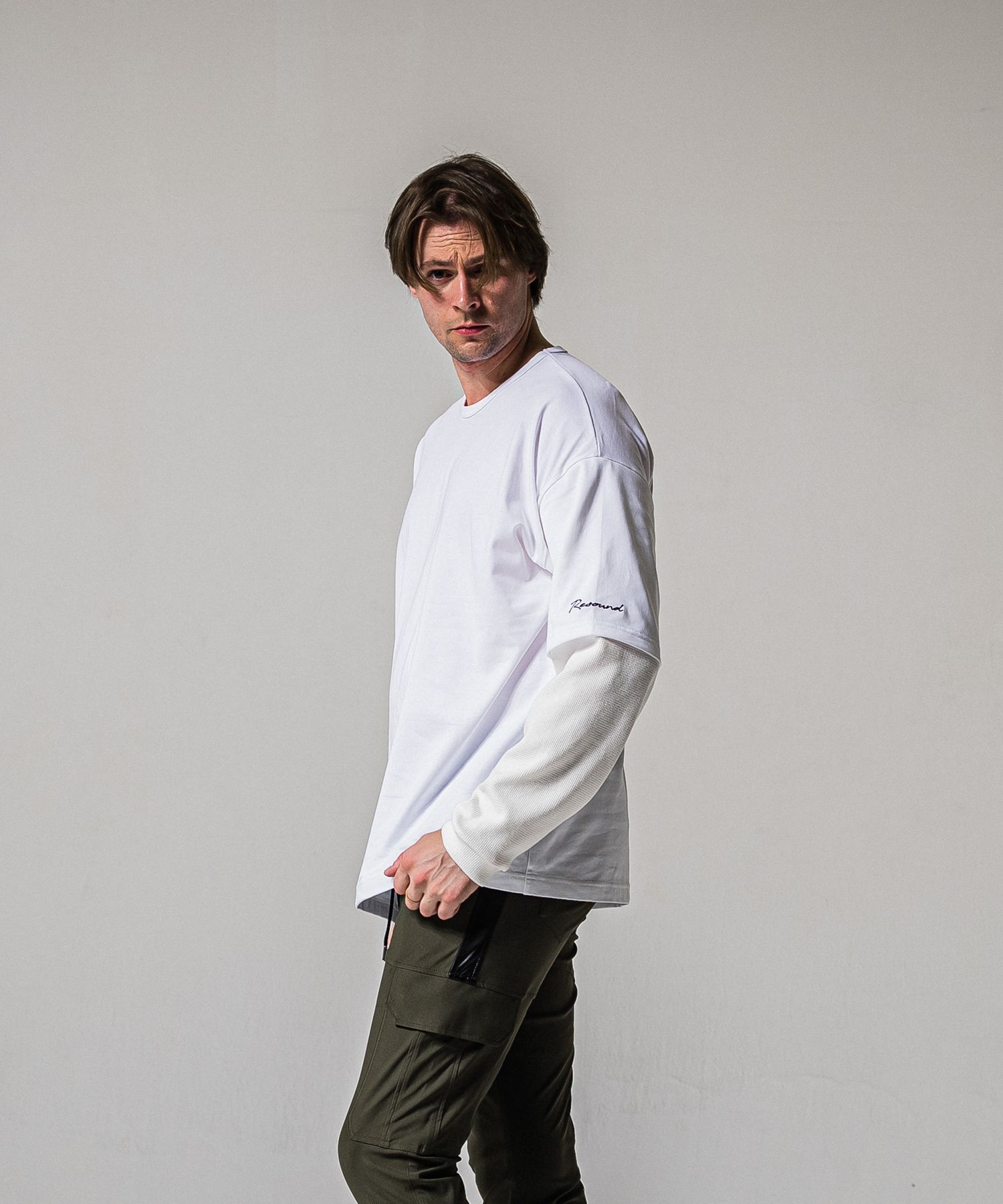 FAKE LAYERED WAFFLE LONG SLEEVE / RC39-T-007 / サーマルレイヤードロングスリーブTシャツ / ホワイト (1月下旬入荷予定)