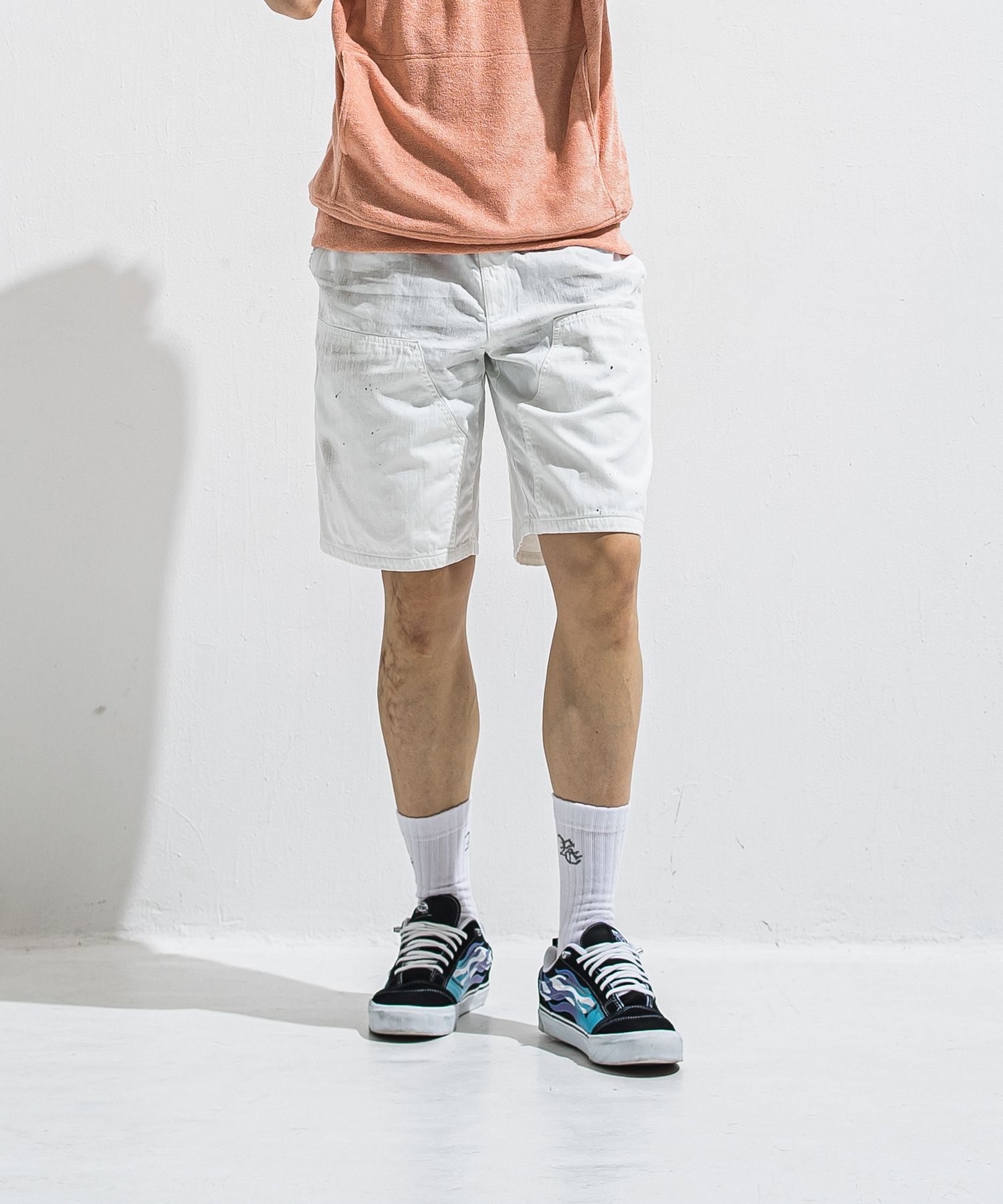 DOUBLE KNEE SHORTS / RC40-HP-007 / ダブルニーデニムハーフパンツ / ホワイト (6月上旬入荷予定)