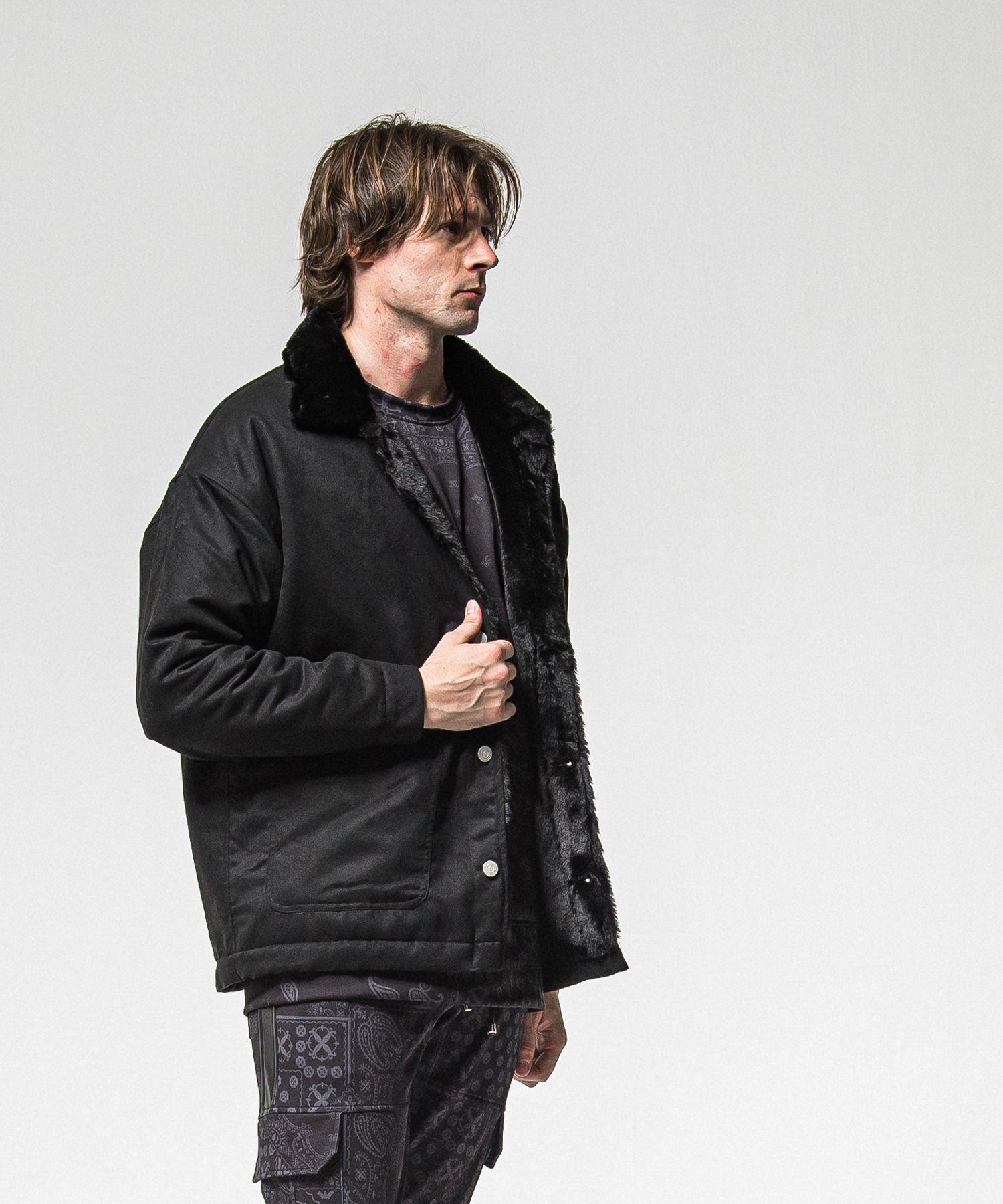 SUEDE FUR CAVER ALL / RC38-JK-003 / スエードファーカバーオール / ブラック (11月中旬入荷予定)