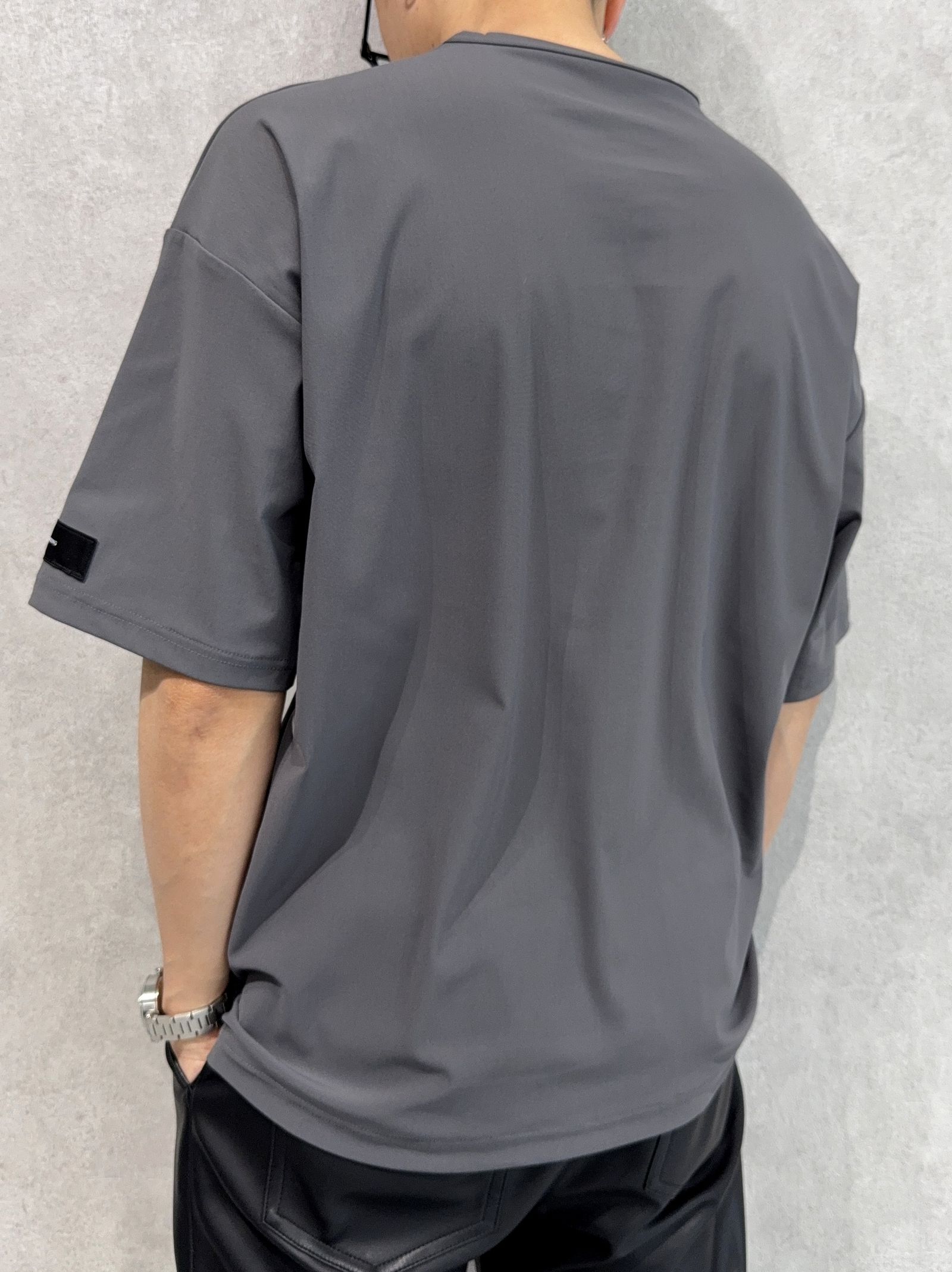 LEATHER POCKET OVER NYLON T / RC39-T-005 / レザーポケットナイロンビッグTシャツ / グレー
