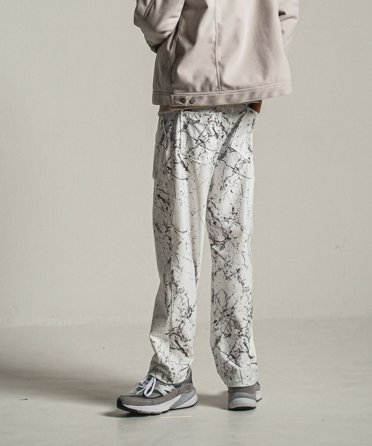 WIDE TUCK PANTS / RC34-ST-016WT / ペイント柄ワイドタックパンツ / グレー