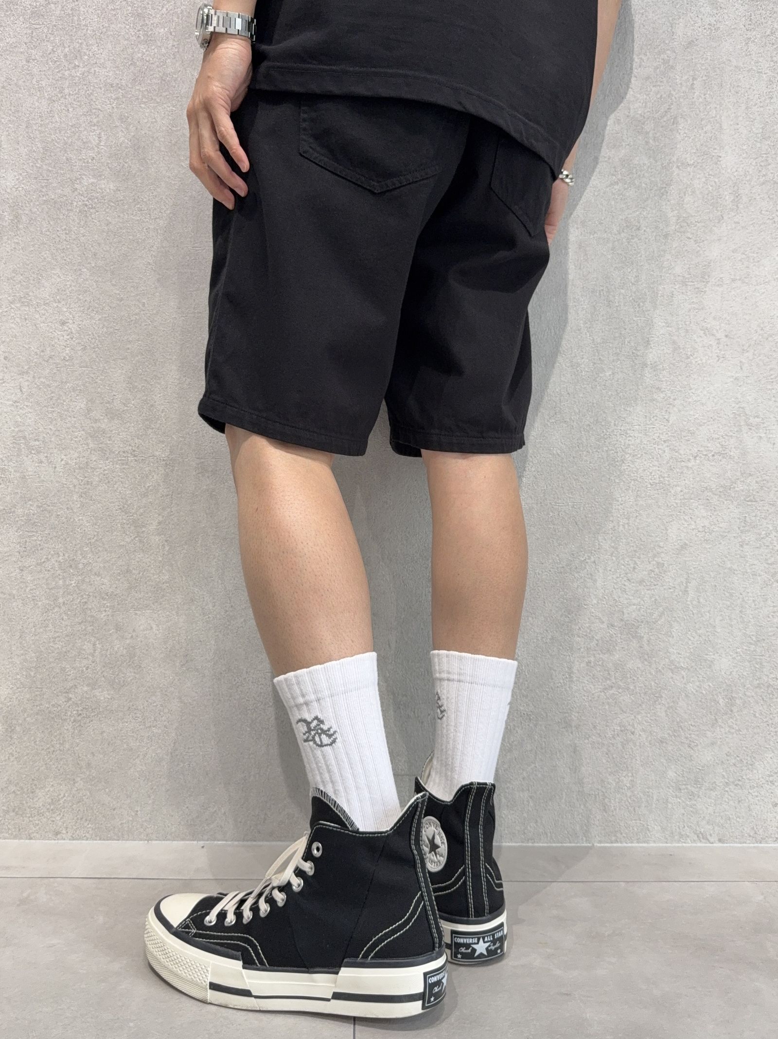 DOUBLE KNEE SHORTS / RC40-HP-007 / ダブルニーデニムハーフパンツ / ブラック