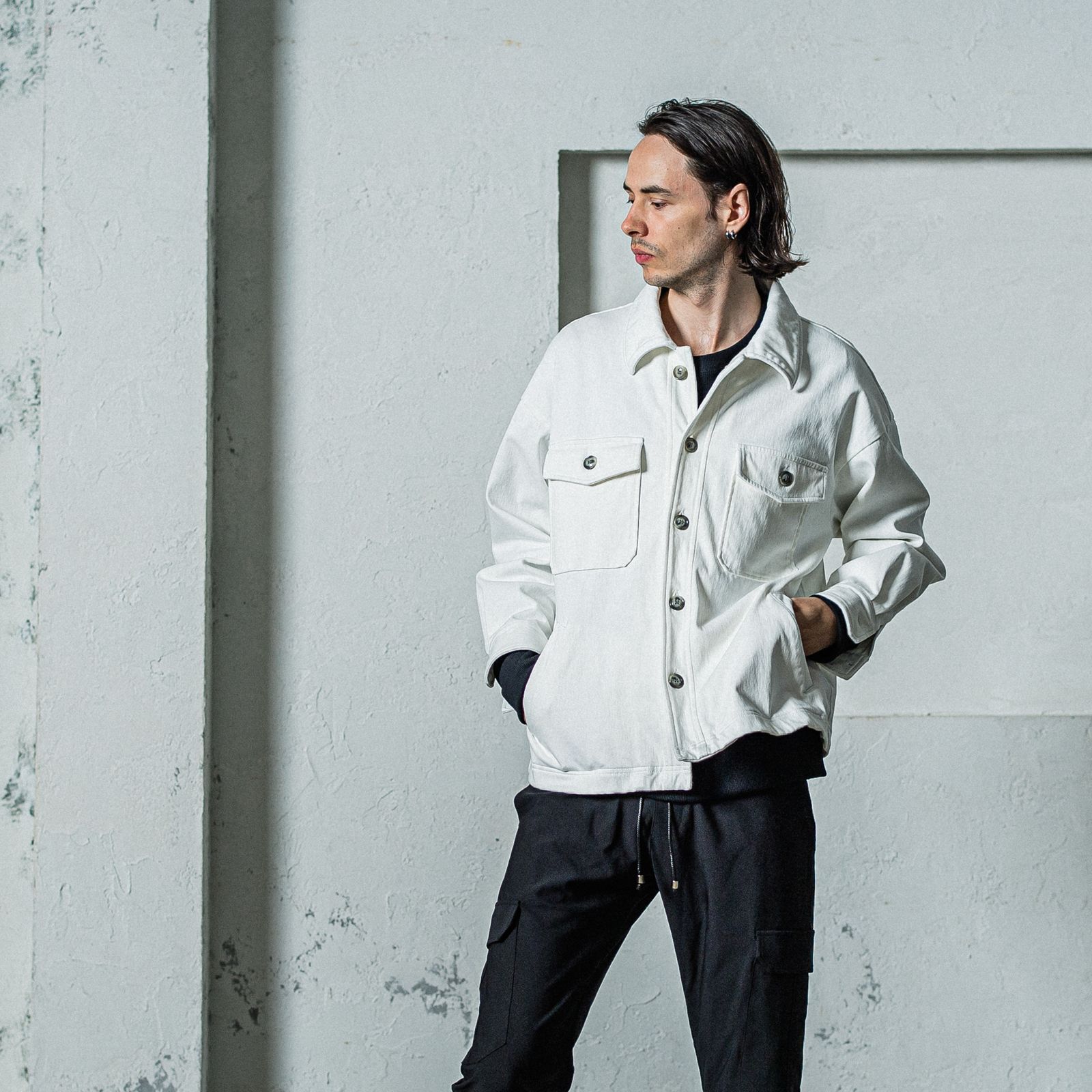 DENIM JERSEY OVER CPO / RC35-JK-002 / デニムジャージCPOジャケット / ホワイト