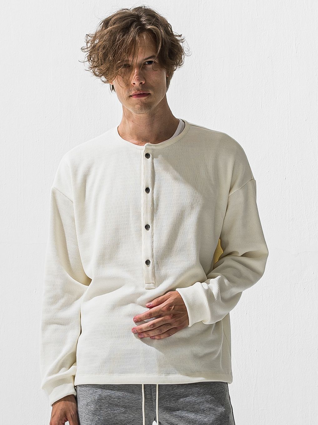 OVER HENRY VELOURS FLEECE THERMAL / RC42-C-004 / 裏起毛オーバーサイズヘンリーネックサーマル / ホワイト (10月下旬入荷予定)