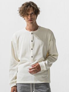 OVER HENRY VELOURS FLEECE THERMAL / RC42-C-004 / 裏起毛オーバーサイズヘンリーネックサーマル / ホワイト (10月下旬入荷予定)