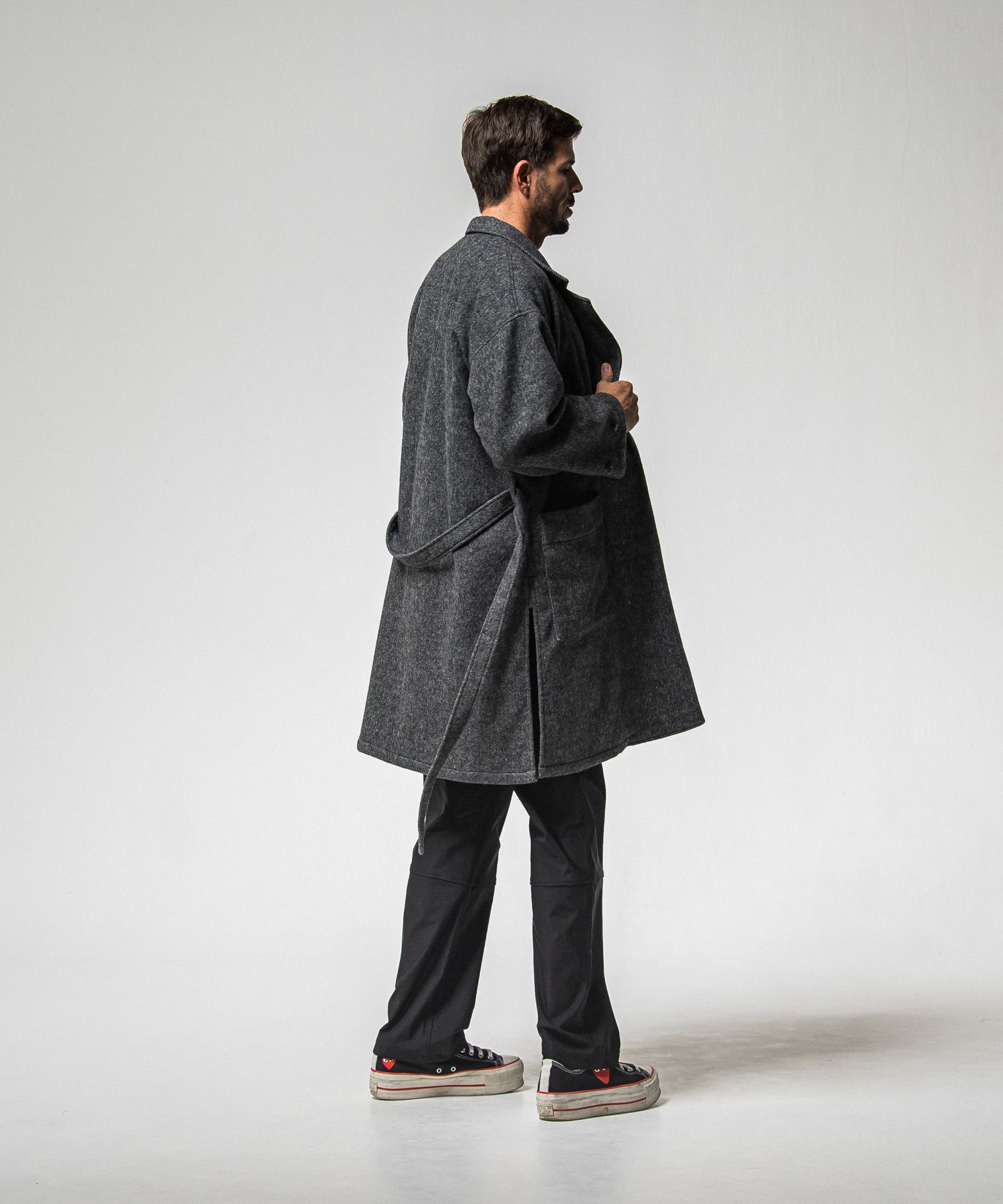 JOHNSON LINE HEAT WIDE TUCK PANTS / RC38-ST-009HWT / 裏起毛ジョンソンラインワイドタックパンツ / ブラック×ホワイト (10月下旬入荷予定)