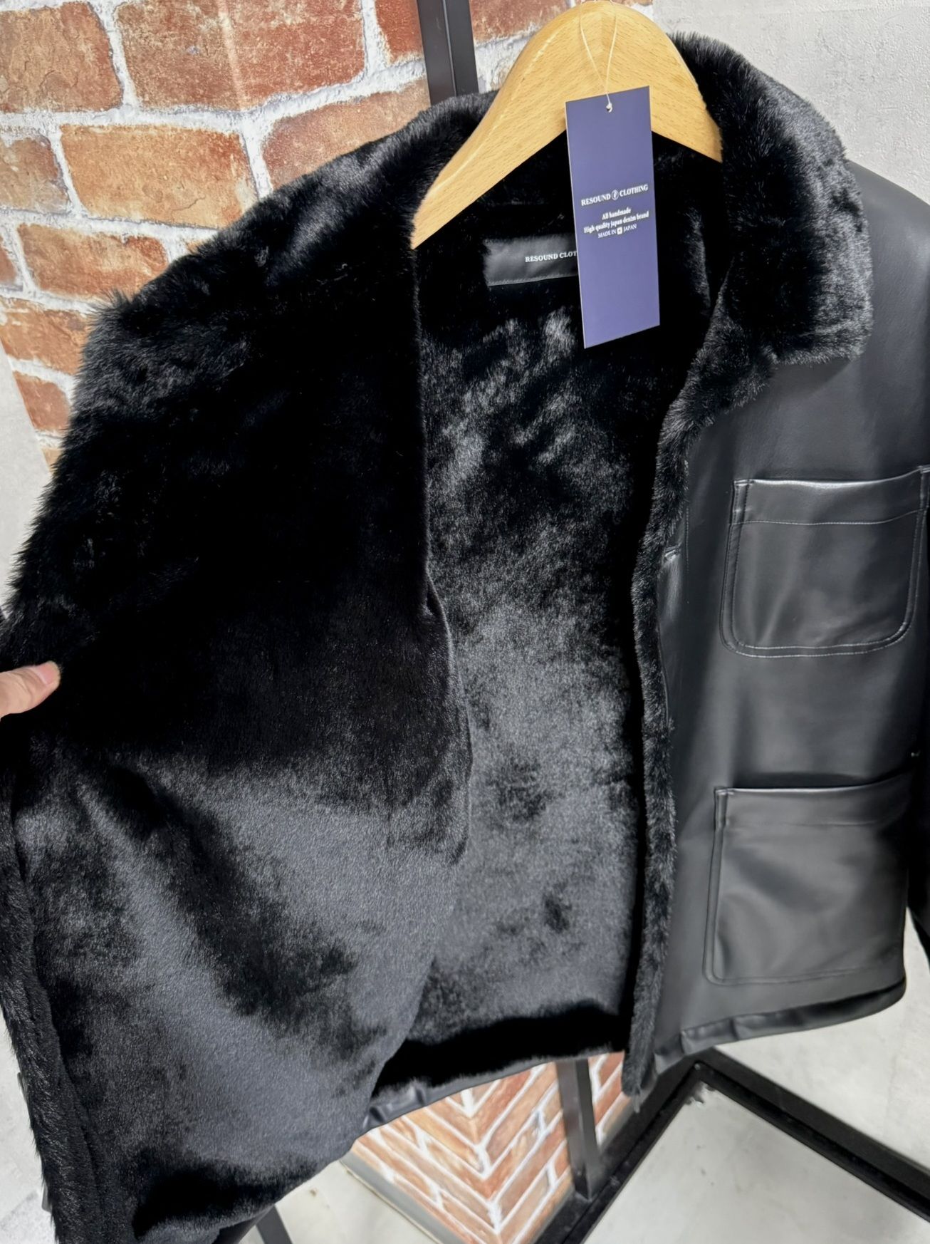 LEATHER FUR CAVER ALL / RC42-JK-002 / エコレザーファーカバーオール / ブラック (11月中旬入荷予定)